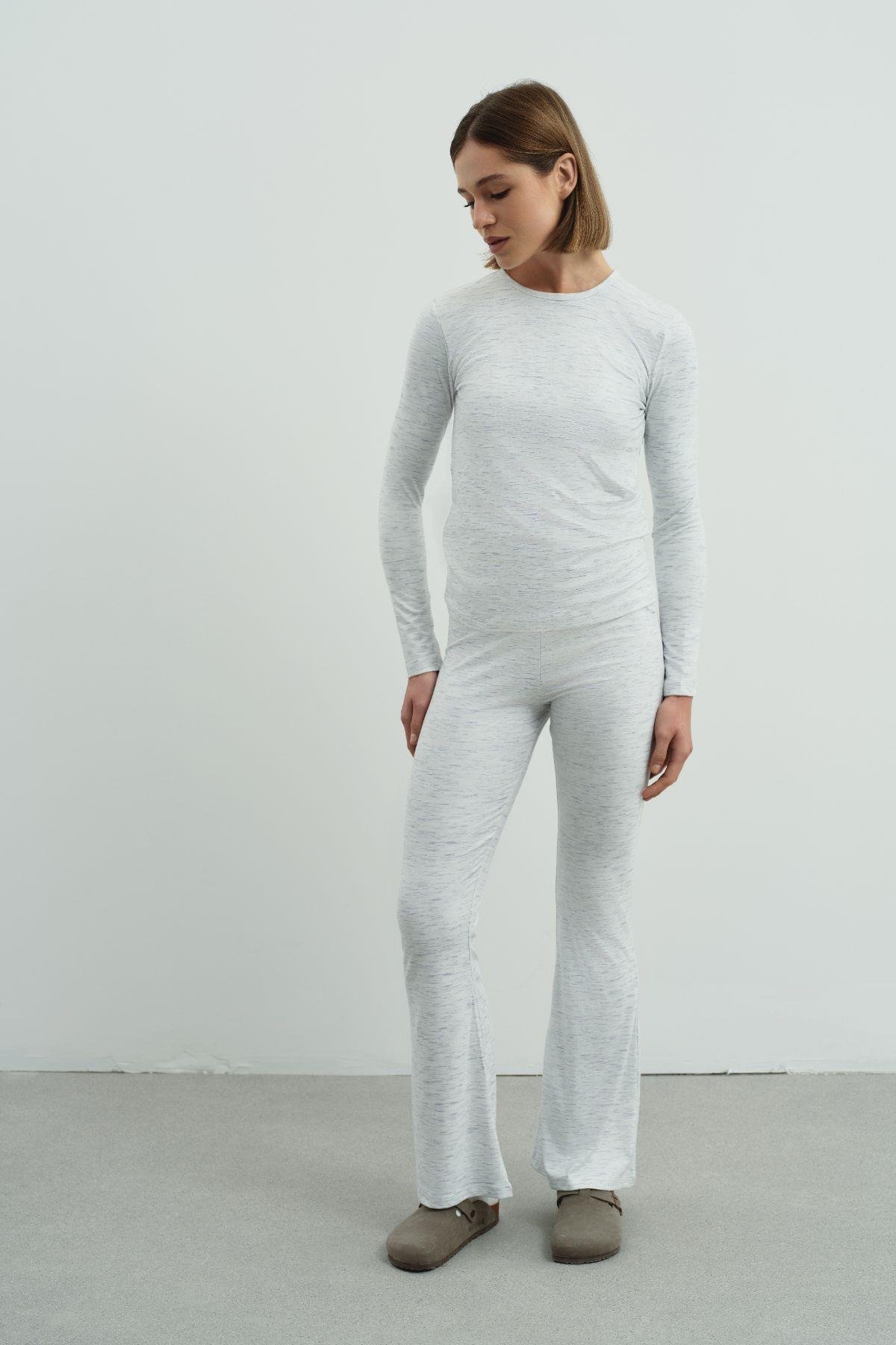 Yüksek Bel Soft İspanyol Paça Pantolon Gri