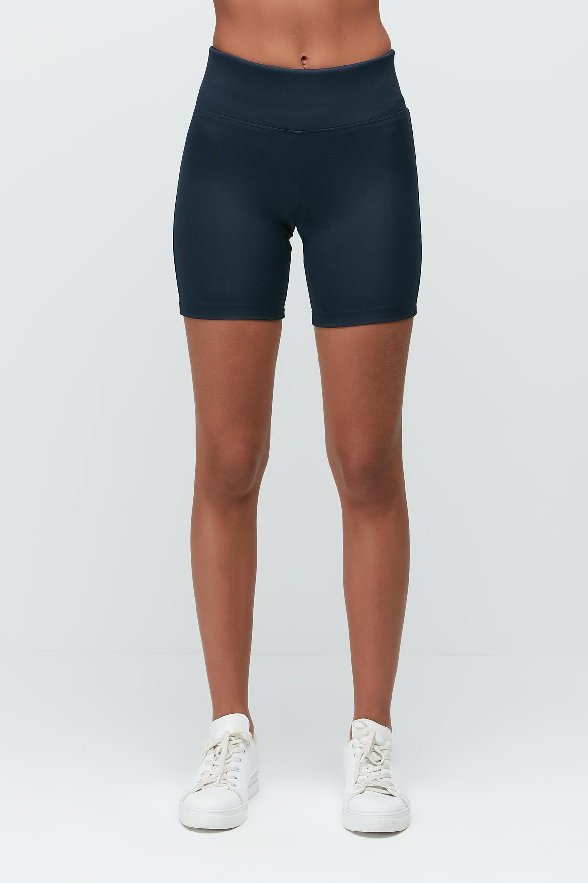 Yüksek Lastik Bel Spor Şort Tayt 9408 Lacivert