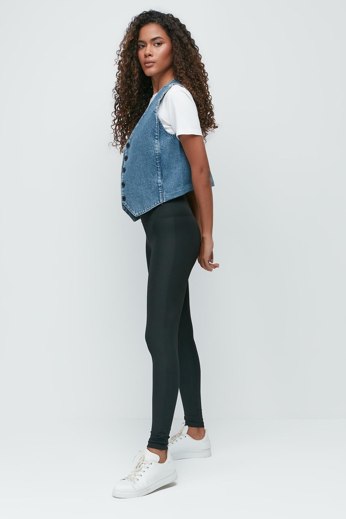 C&City Yüksek Lastik Bel Uzun Spor Tayt 9401 Siyah