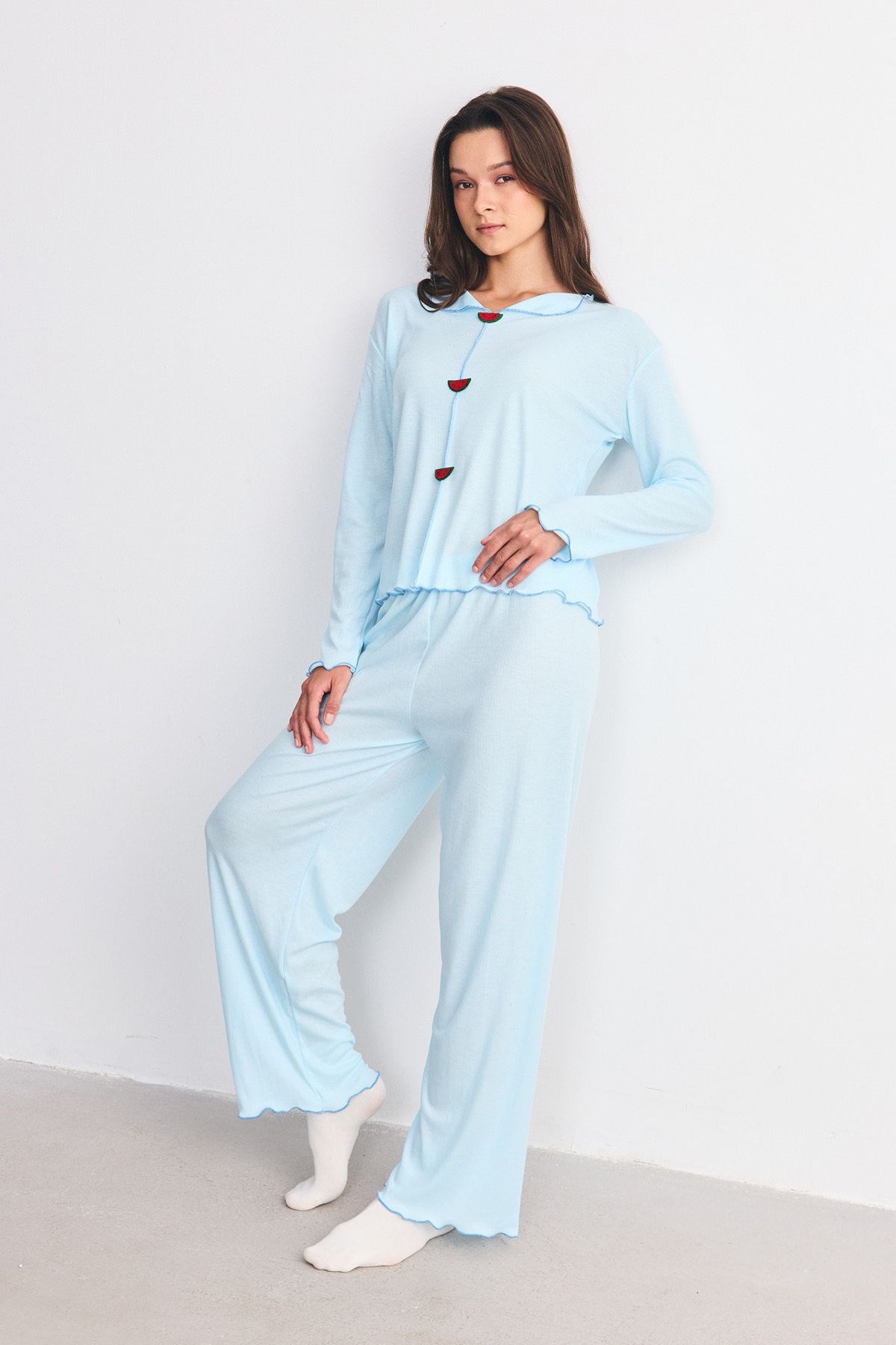 Yumuşak Dokulu Kaşkorse Pijama Takımı Karpuz