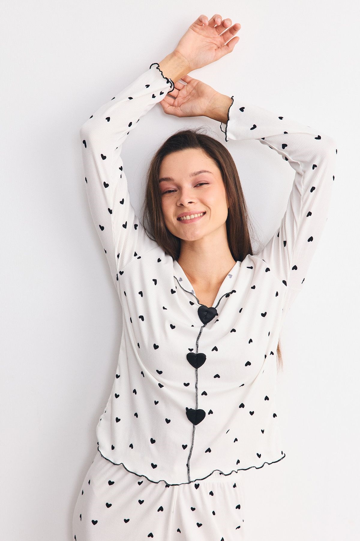 Yumuşak Dokulu Kaşkorse Pijama Takımı Kalp