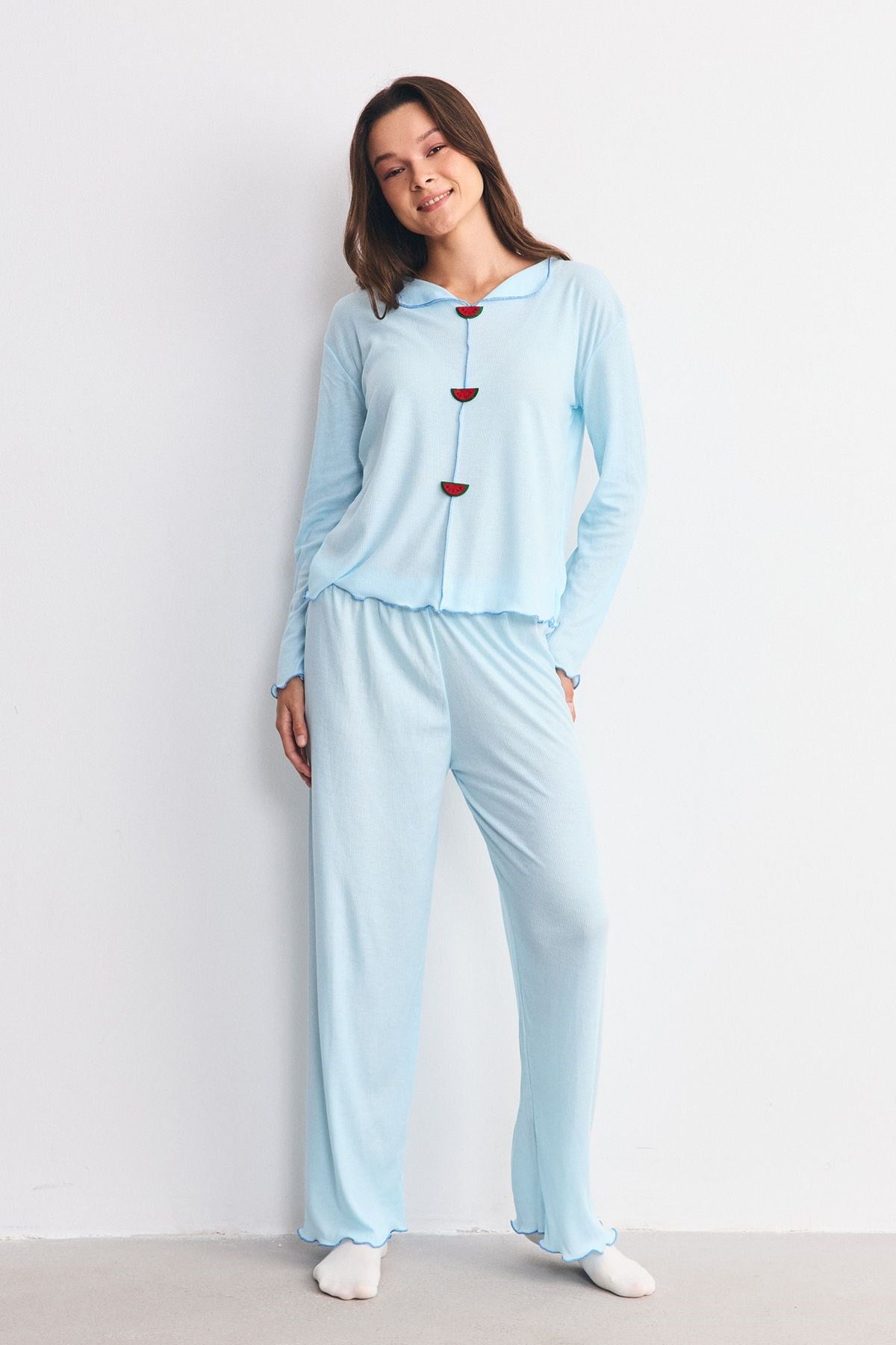 Yumuşak Dokulu Kaşkorse Pijama Takımı Karpuz