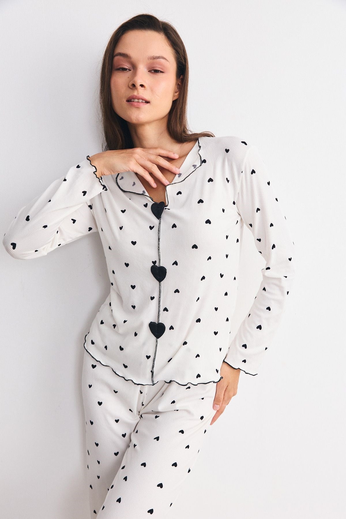 Yumuşak Dokulu Kaşkorse Pijama Takımı Kalp