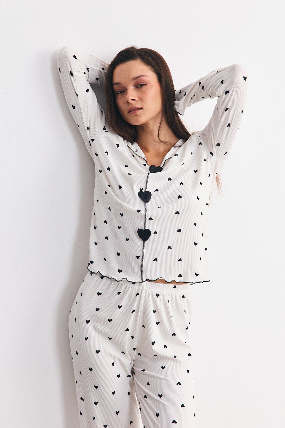 Yumuşak Dokulu Kaşkorse Pijama Takımı Kalp