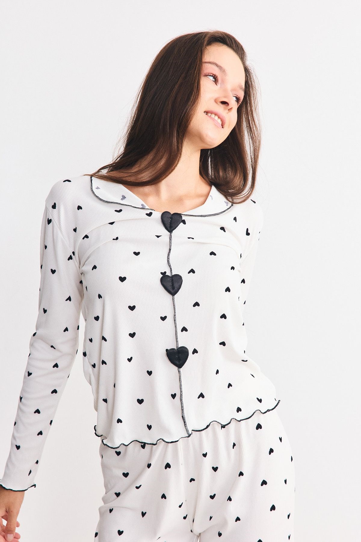 Yumuşak Dokulu Kaşkorse Pijama Takımı Kalp