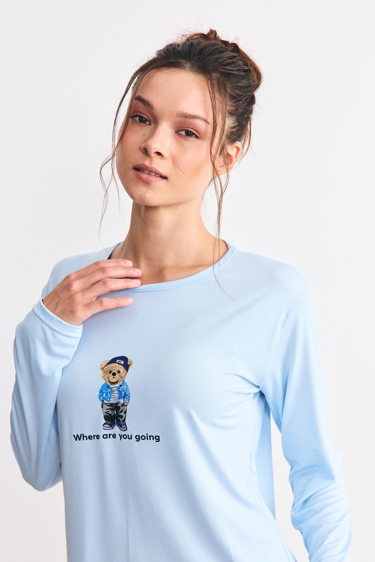 Yumuşak Dökümlü Kumaş Pijama Takımı Ayıcık