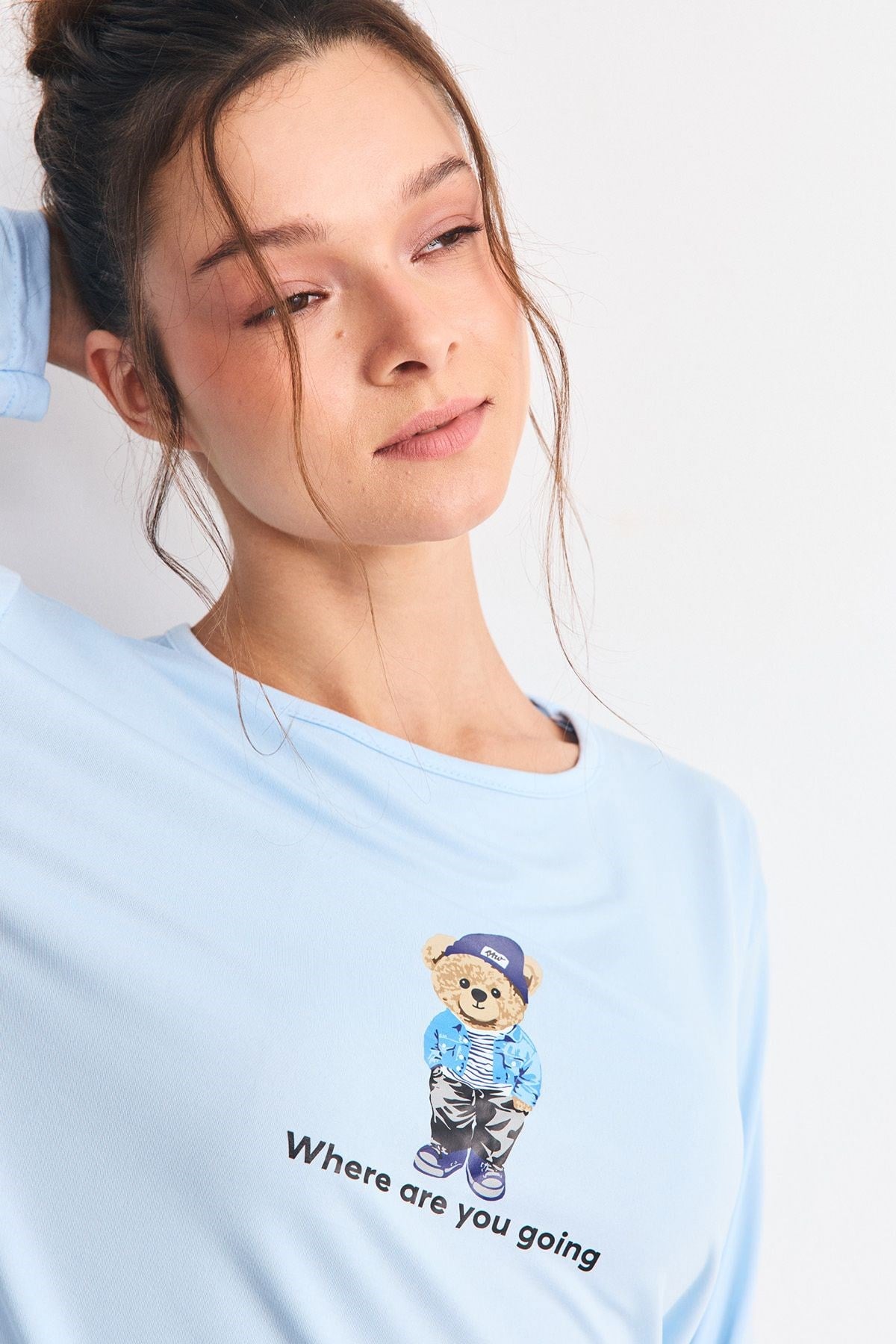 Yumuşak Dökümlü Kumaş Pijama Takımı Ayıcık