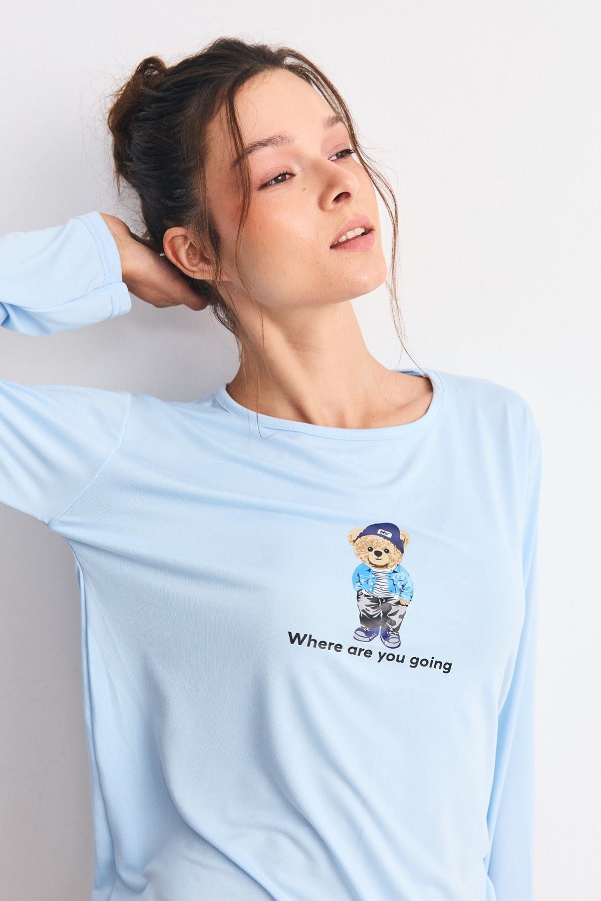 Yumuşak Dökümlü Kumaş Pijama Takımı Ayıcık