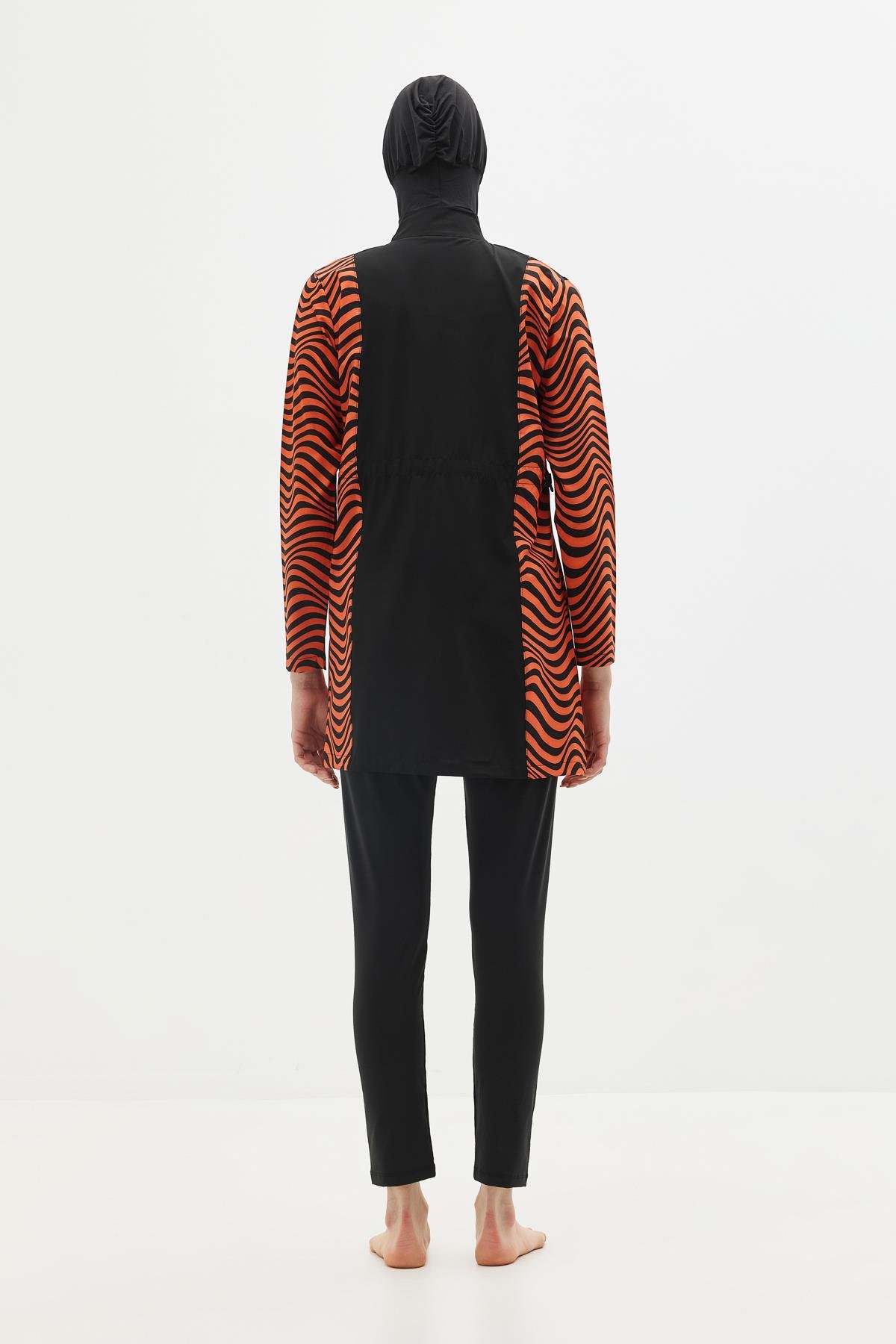 Zebra Desenli 4'lü Tesettür Mayo 6227 Kiremit/Siyah