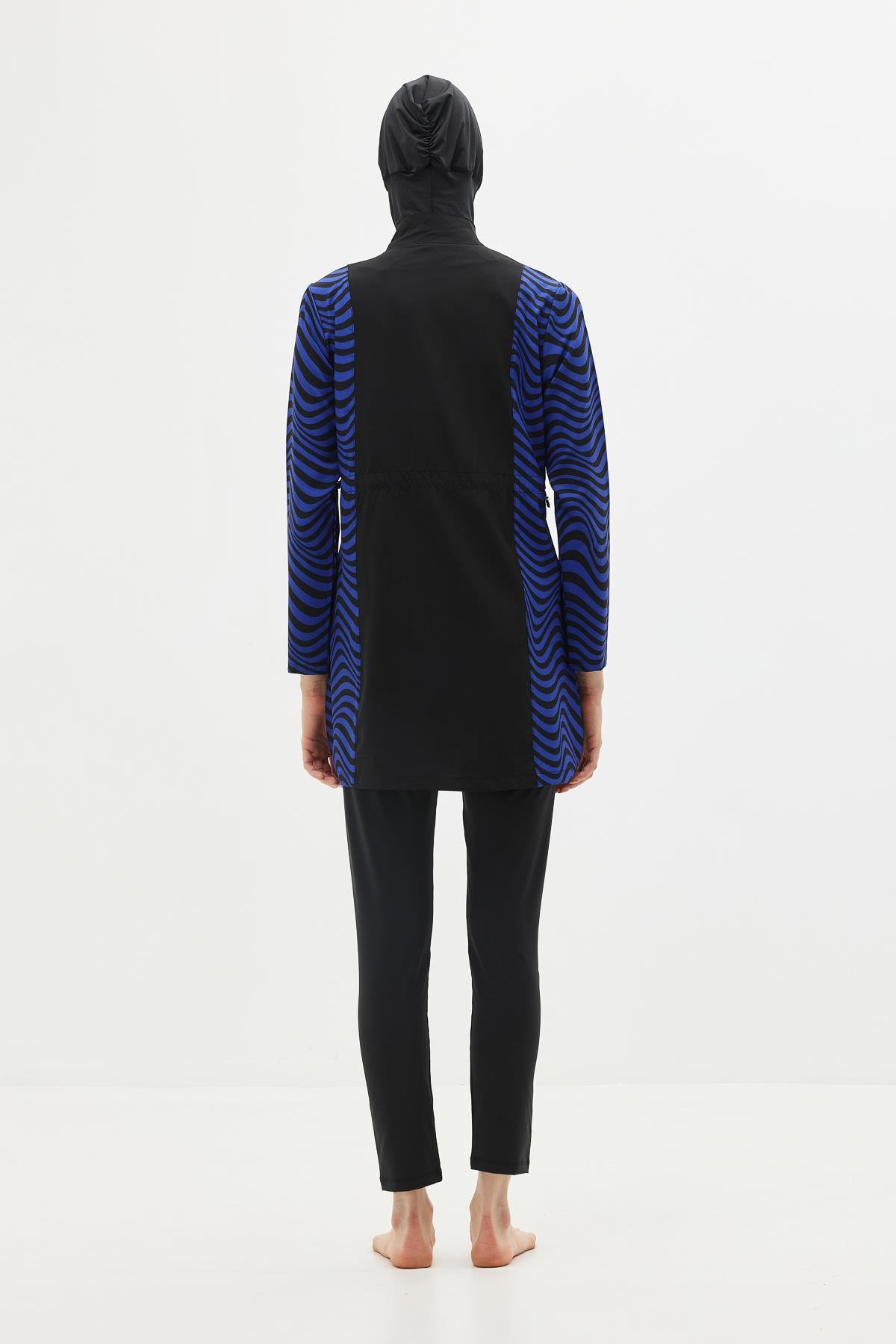 Zebra Desenli 4'lü Tesettür Mayo 6227 Siyah/Sax