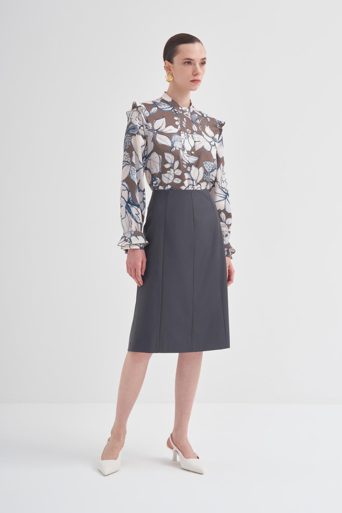 A-line Wool Blend Skirt Dark Grey