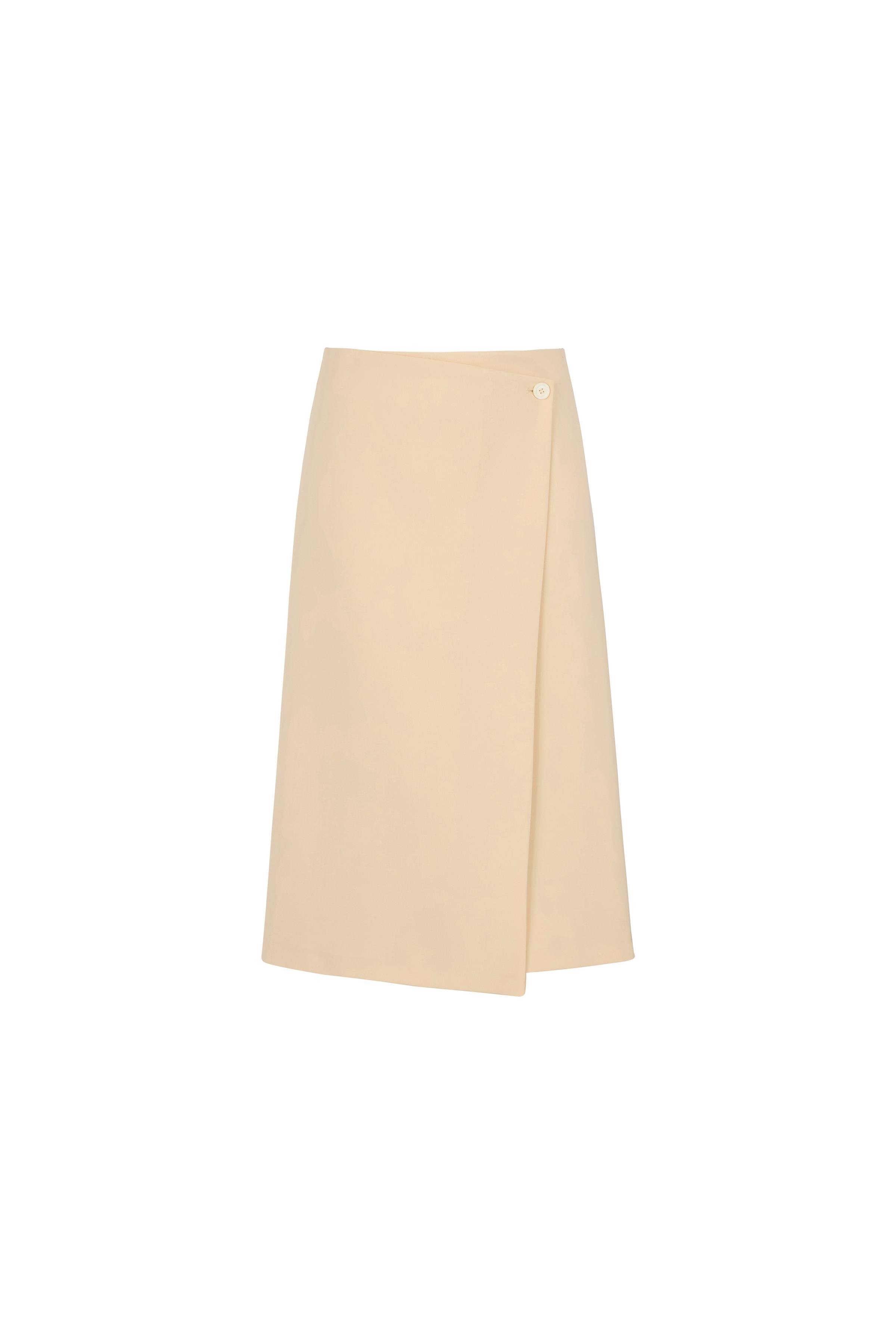 Asimetrik Görünümlü Poliviskon Etek Krem