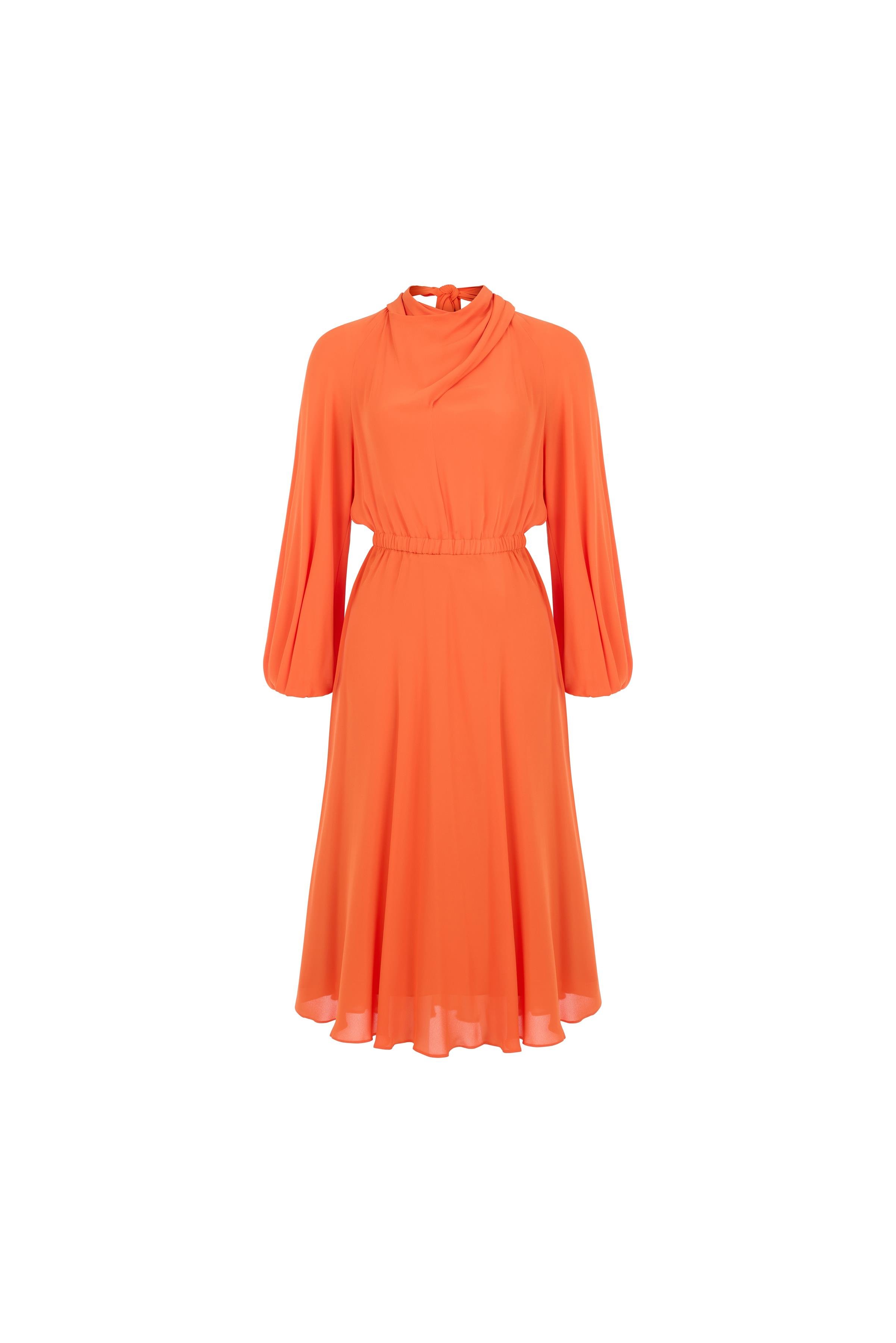 Bağlama Detaylı Elbise Turuncu