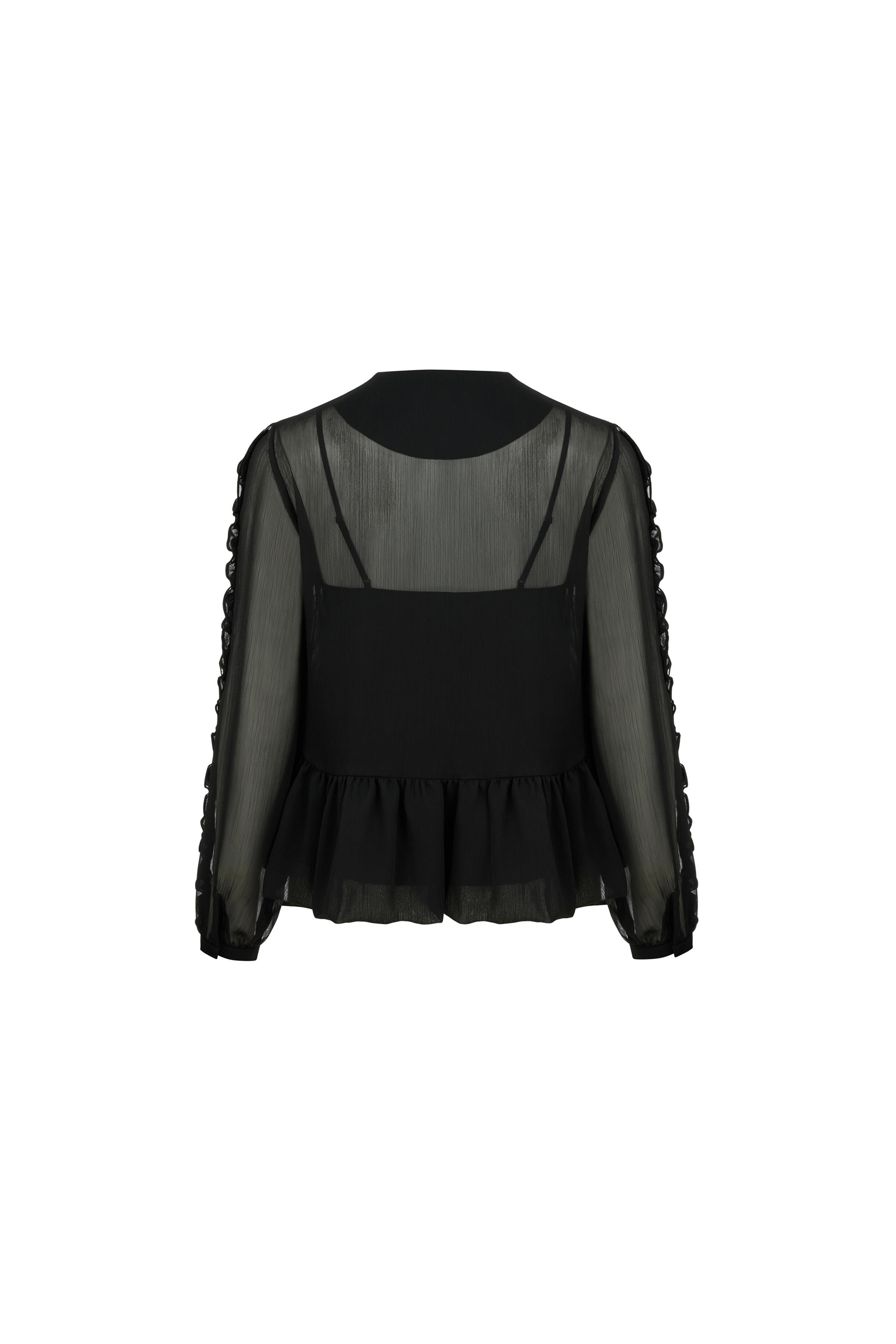 Bağlama Detaylı Yoryo Şifon Bluz Siyah