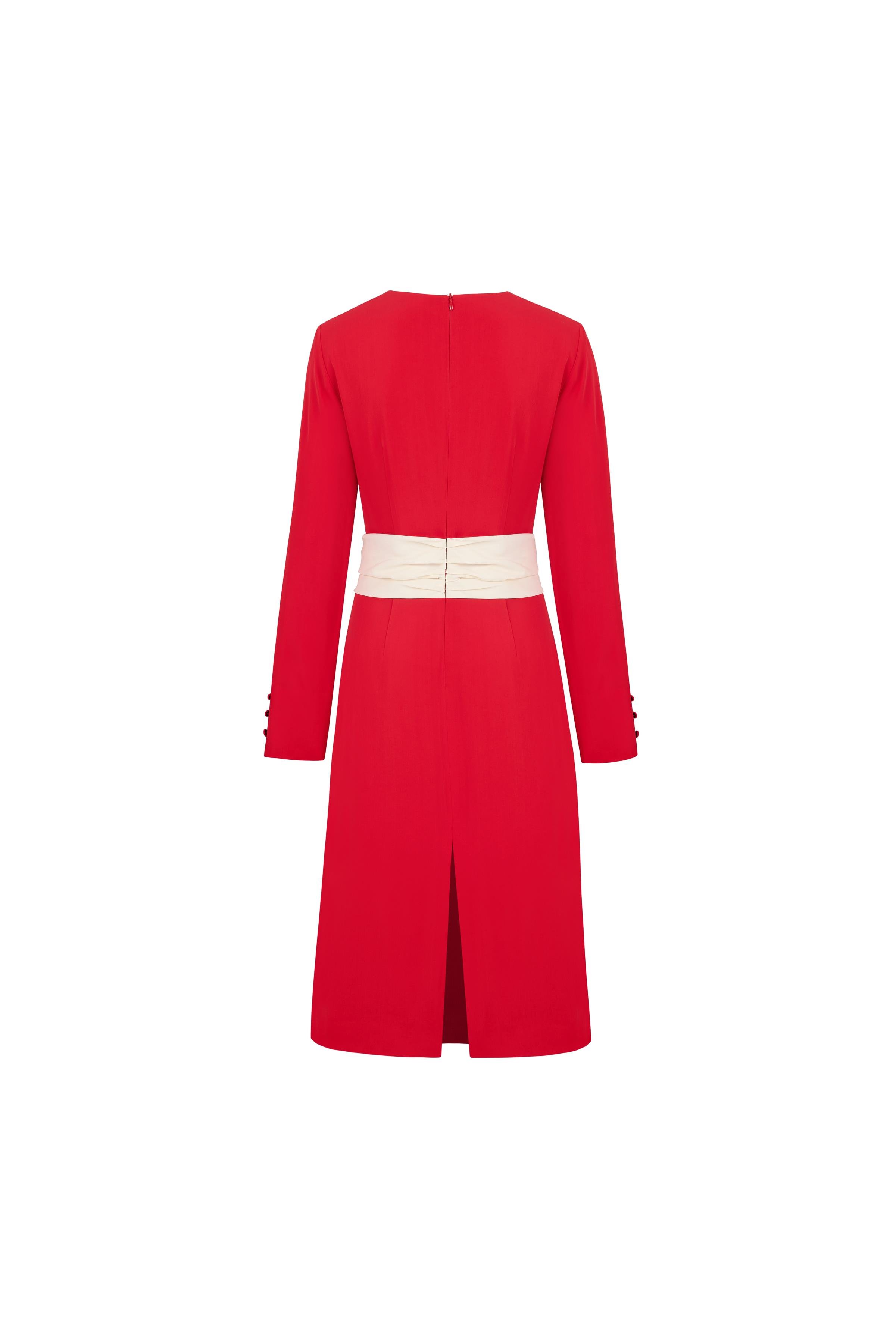 Waist Detail Dress Coral Red