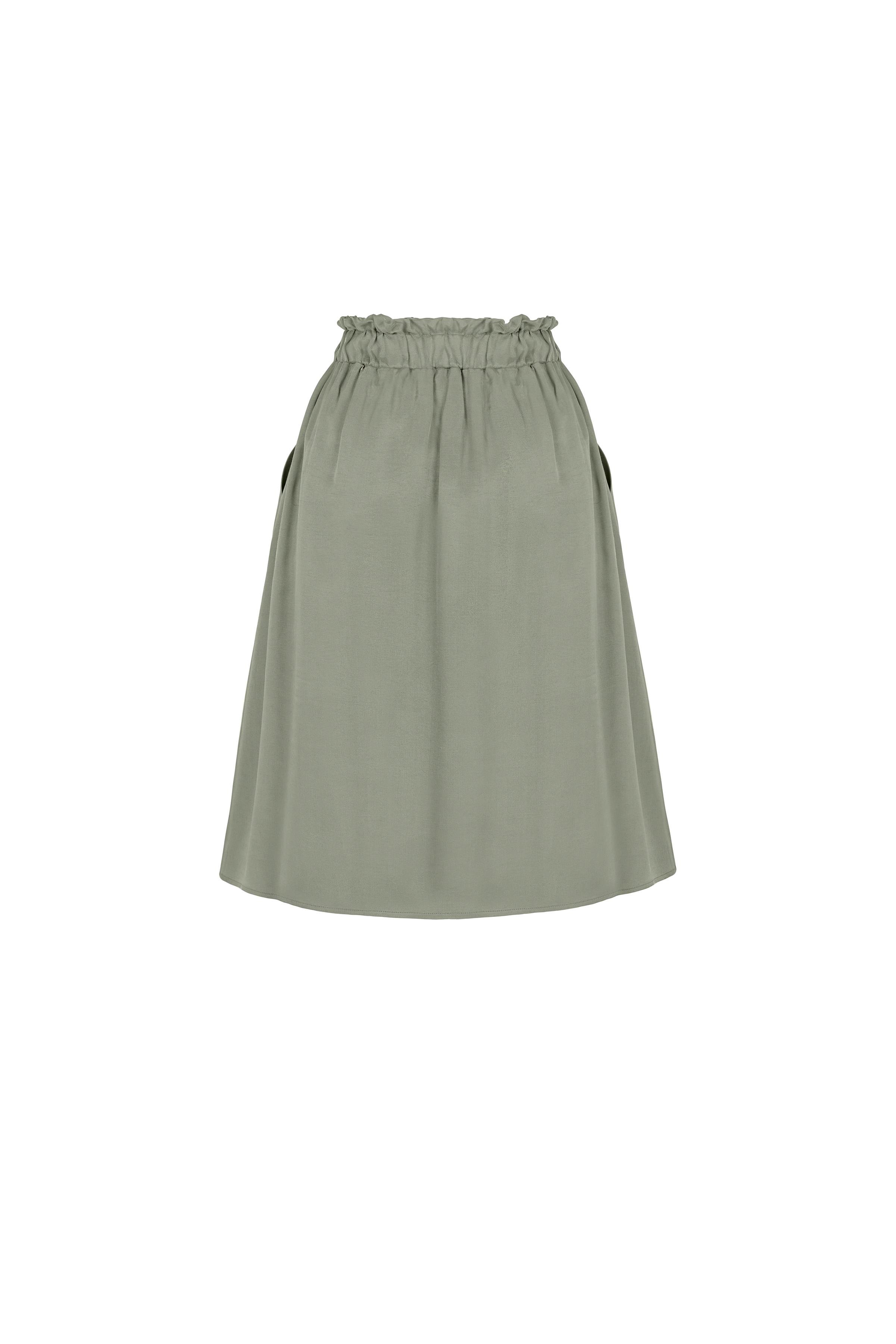 Tencel Blend Skirt With Shirred Waist Sage Green