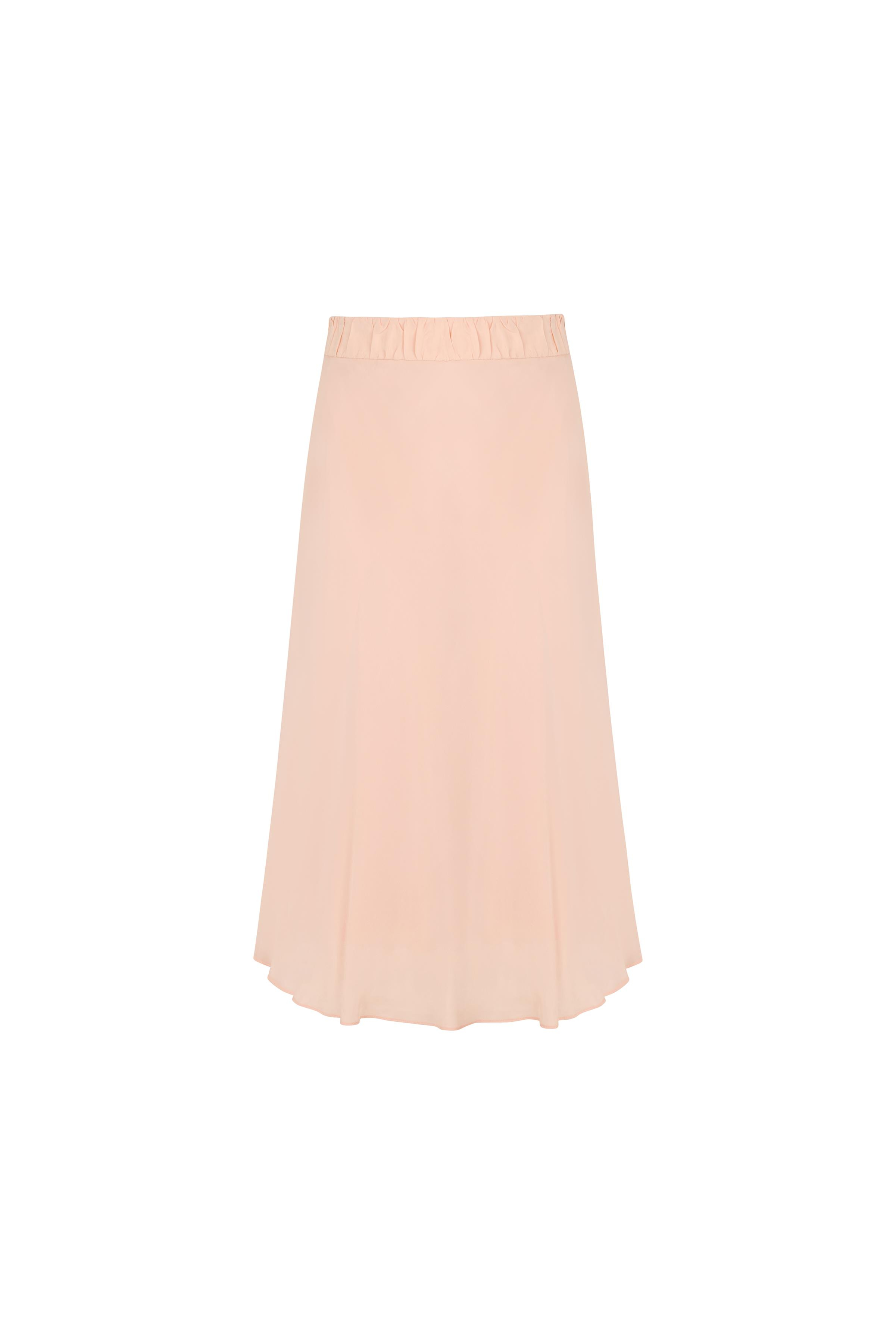 Beli Lastik Görünümlü Cupro Etek Pembe