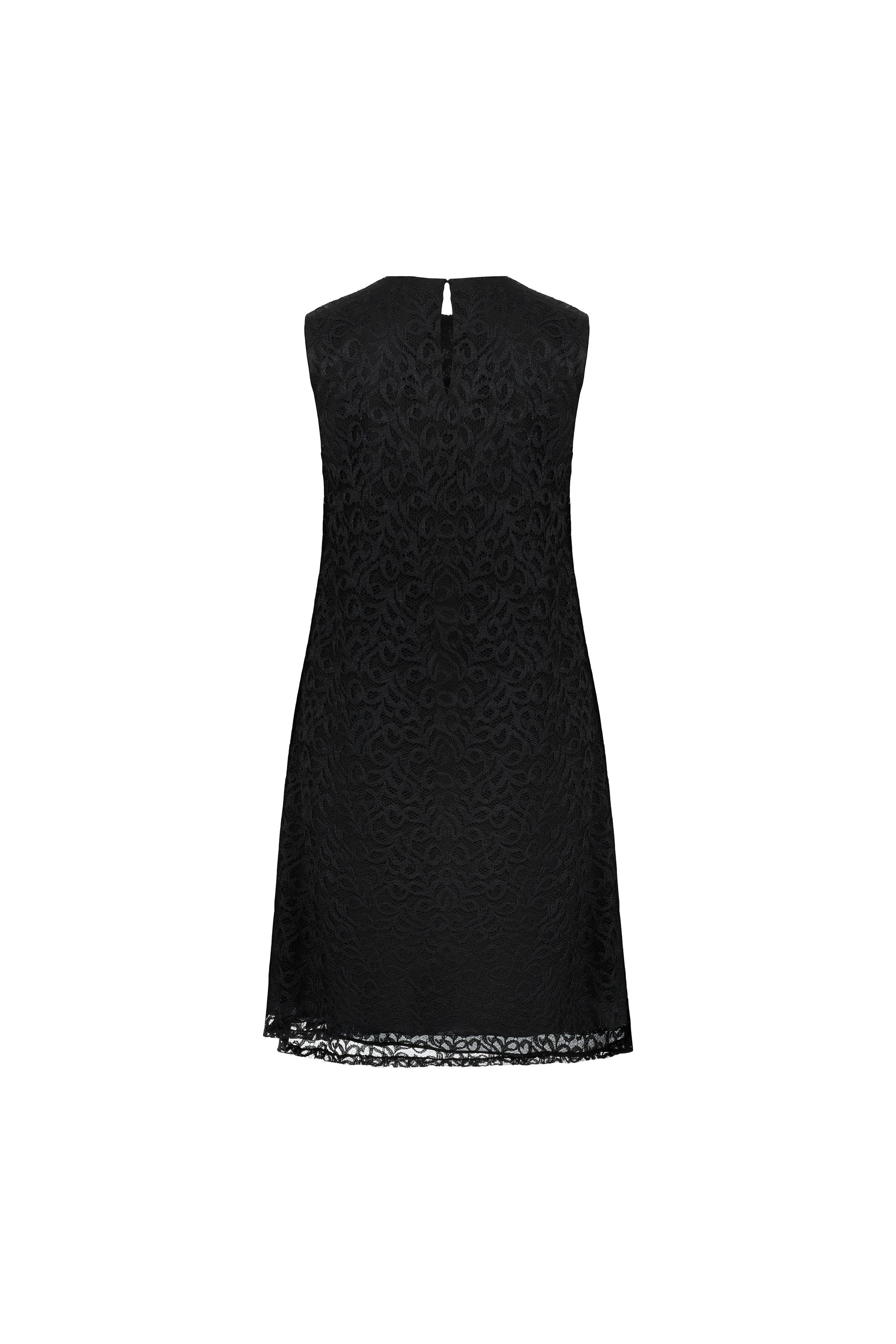 Crew-neck Lace Dress Black