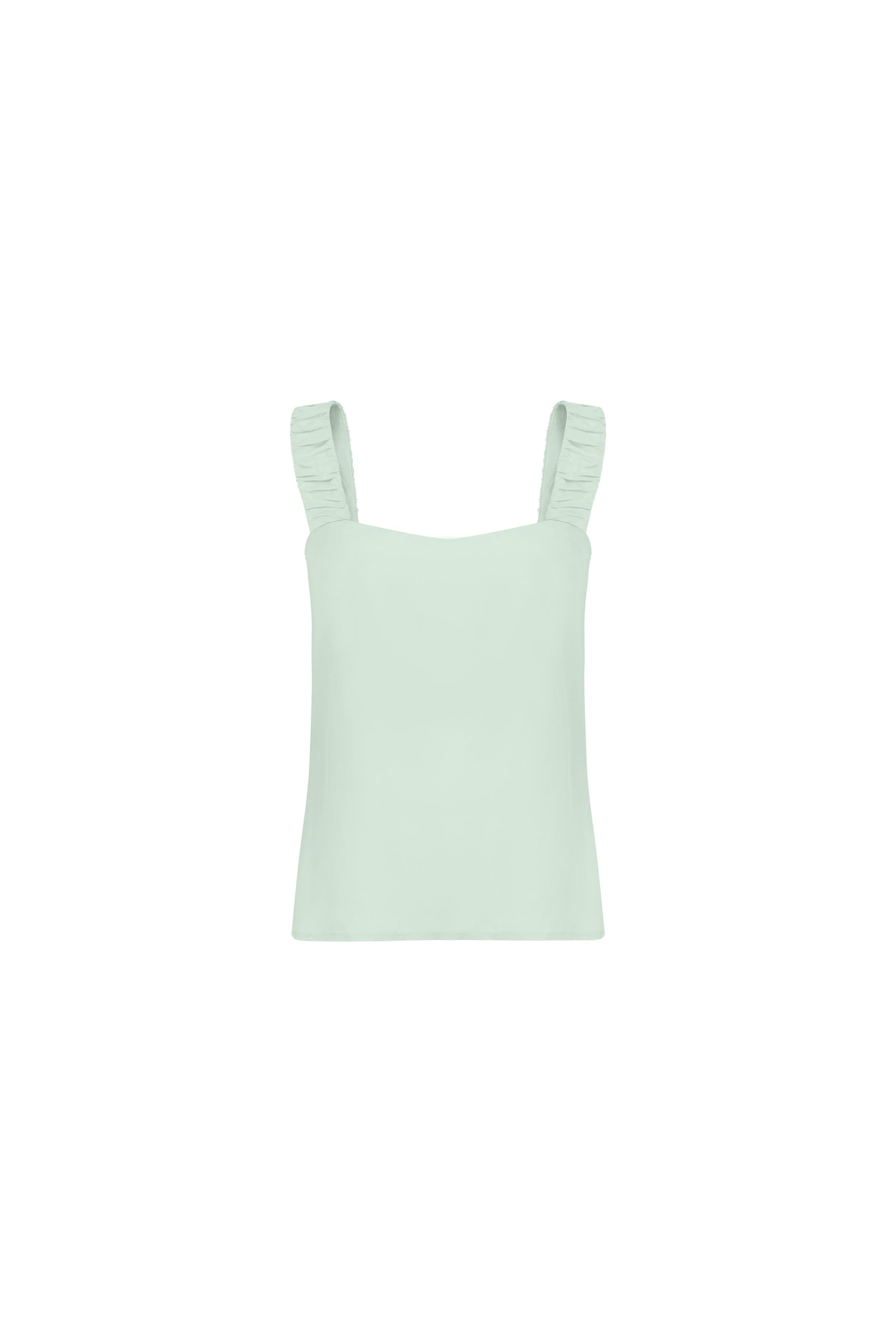 Büzgülü Kalın Askılı Cupro Bluz Mint Yeşili