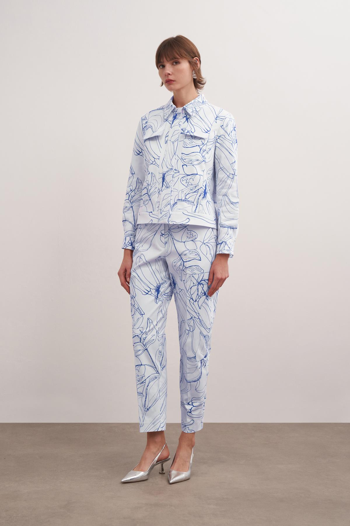 Cep Kapağı Detaylı Desenli Gömlek Ceket Baskı