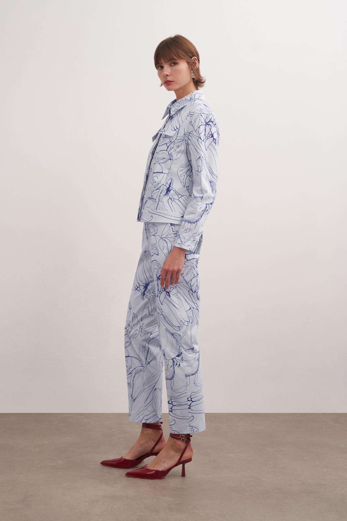 Cep Kapağı Detaylı Desenli Gömlek Ceket Baskı