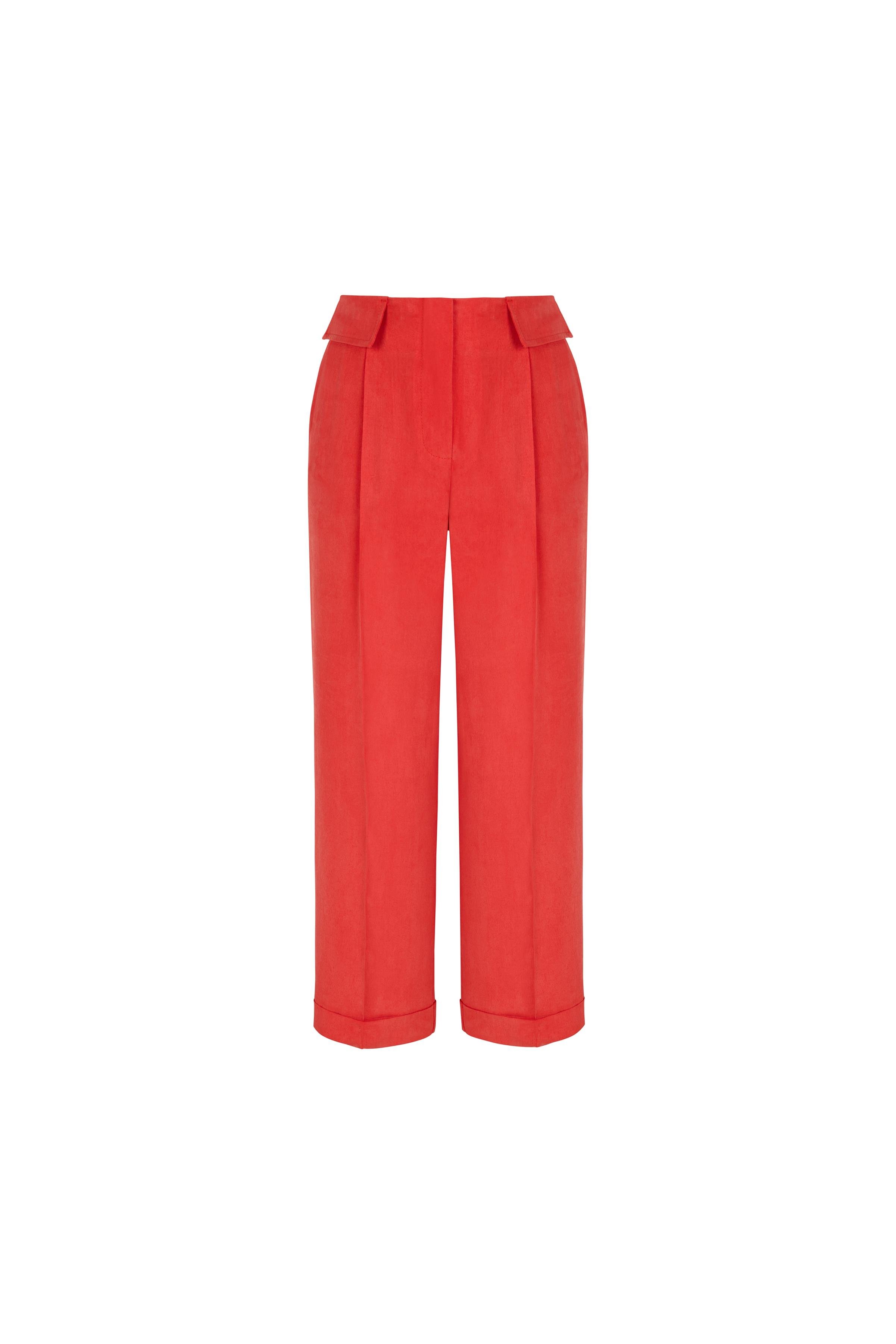 Cep Kapağı Detaylı Pantolon Kırmızı