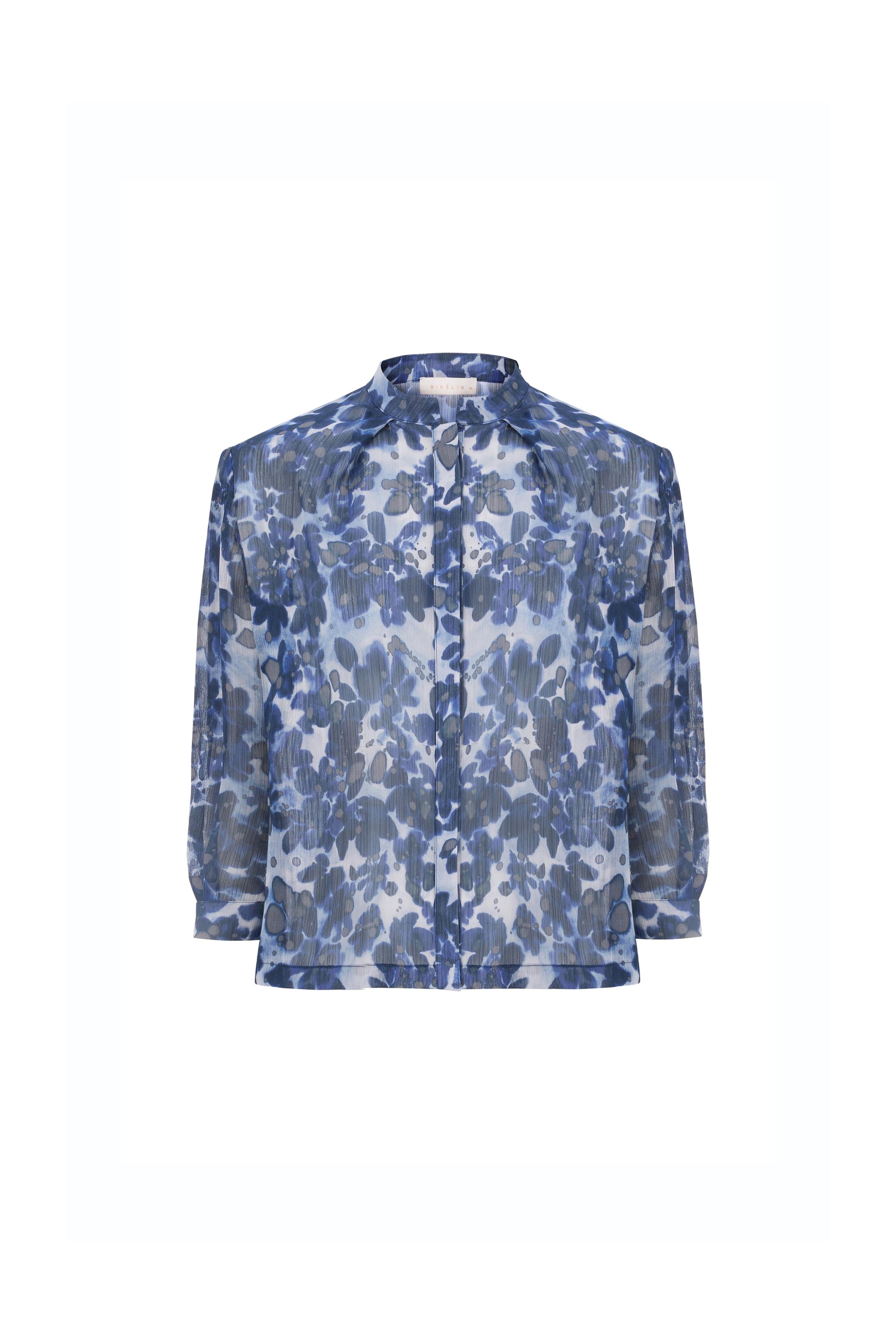 Desenli Şifon Gömlek Lacivert Baskılı