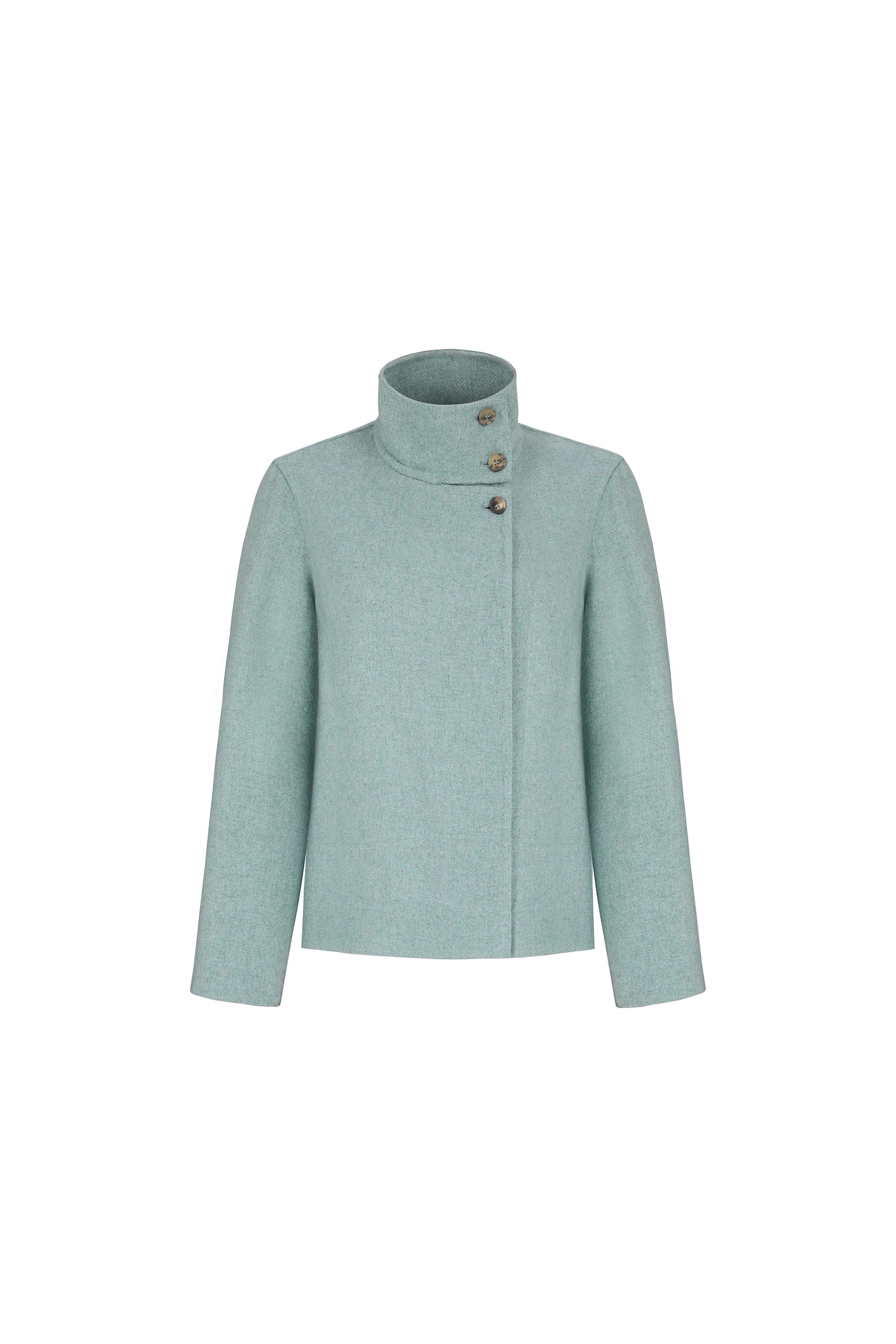 Dik Yakalı Double Face Kaban Mint Yeşili