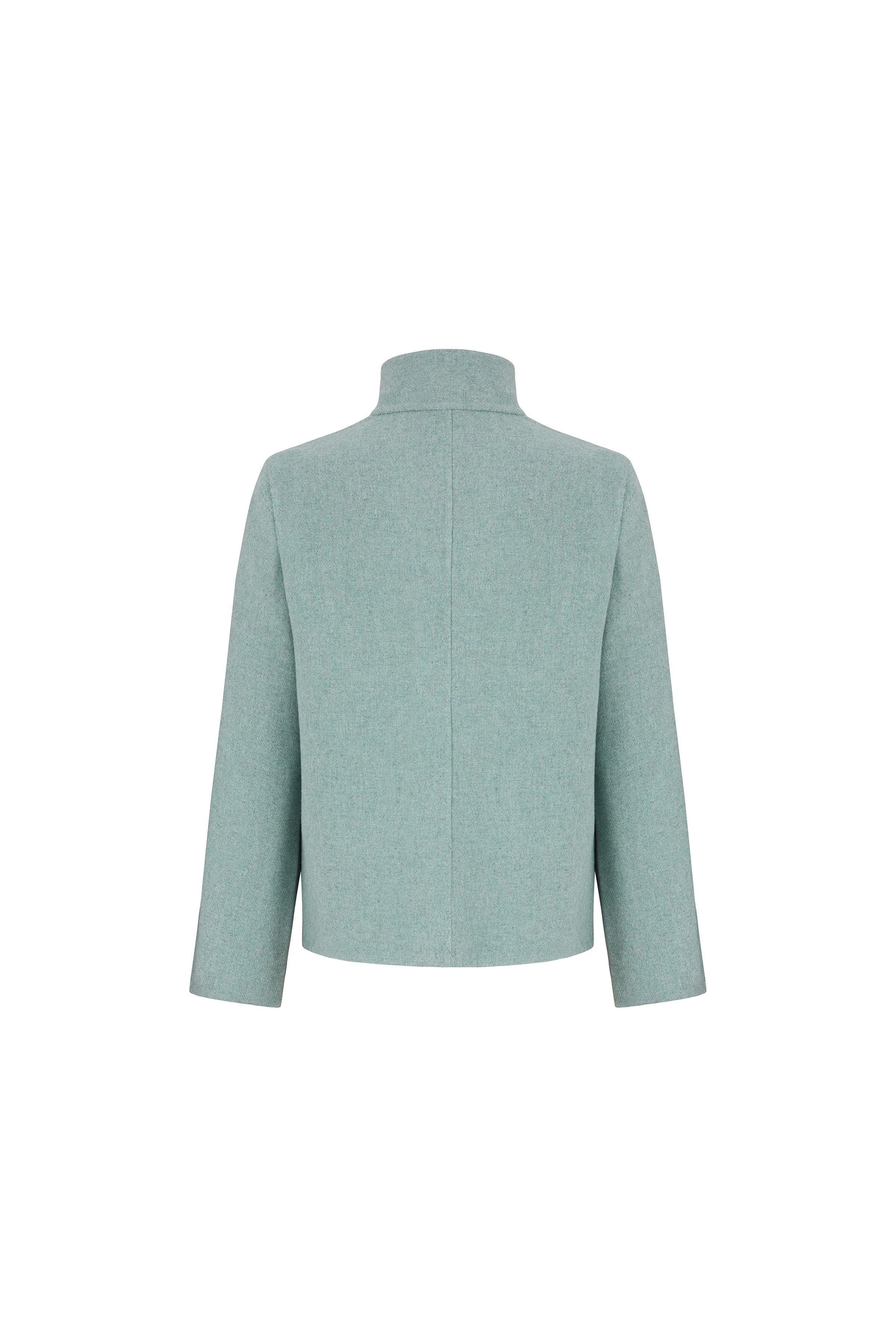 Dik Yakalı Double Face Kaban Mint Yeşili