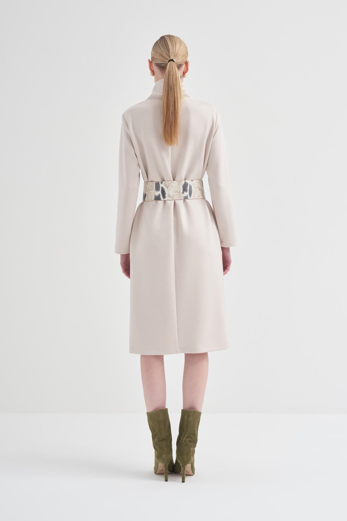 Dik Yakalı Örme Elbise Gri