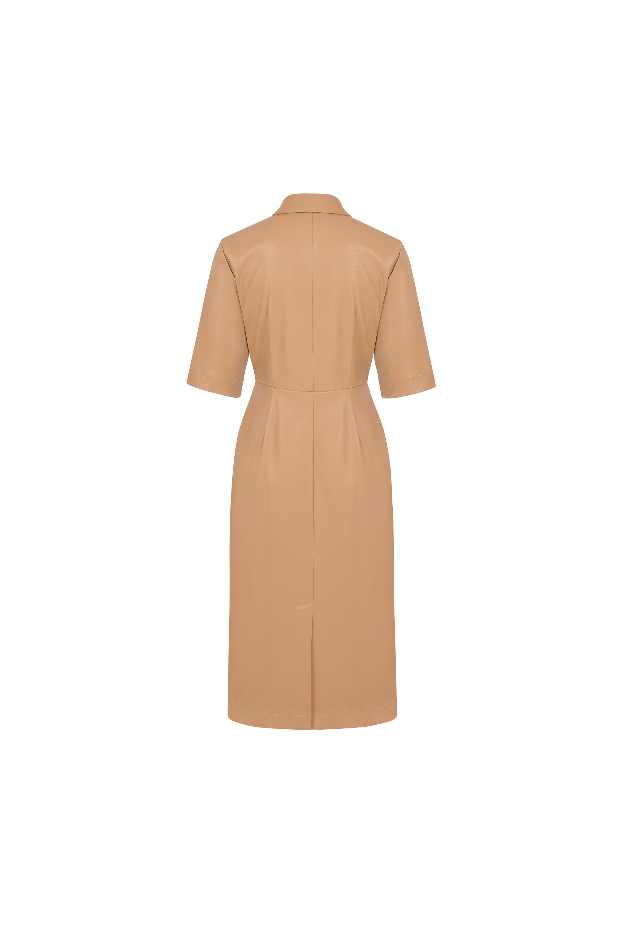 Faux Leather Dress With Draped Details Beıge