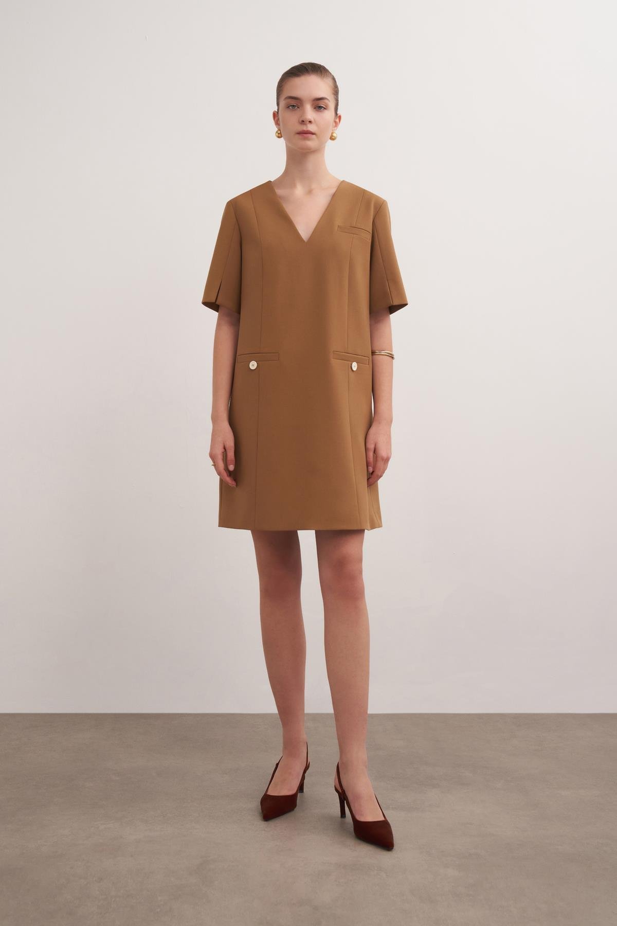 Mini Polyviscose Dress Wood