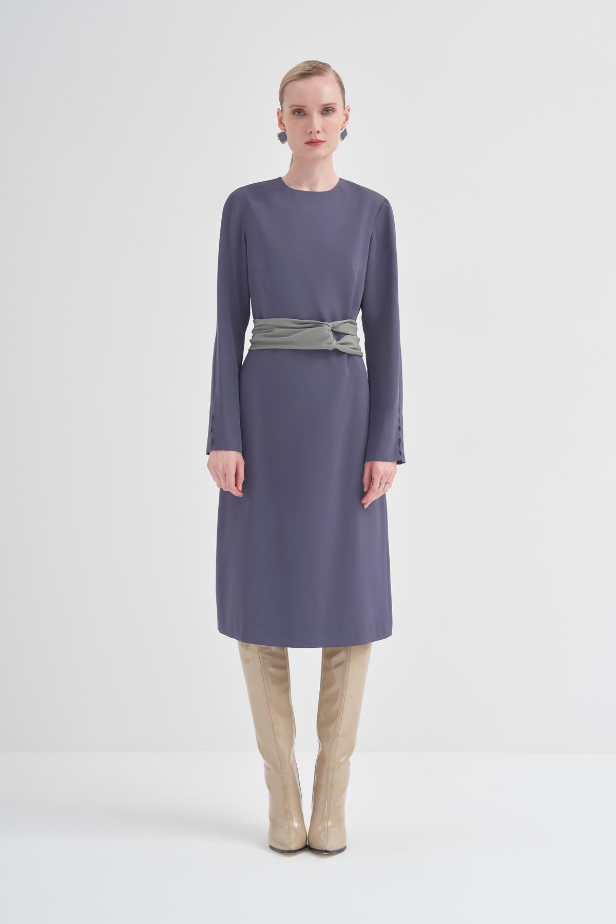 Waist Detail Dress Blue Stone