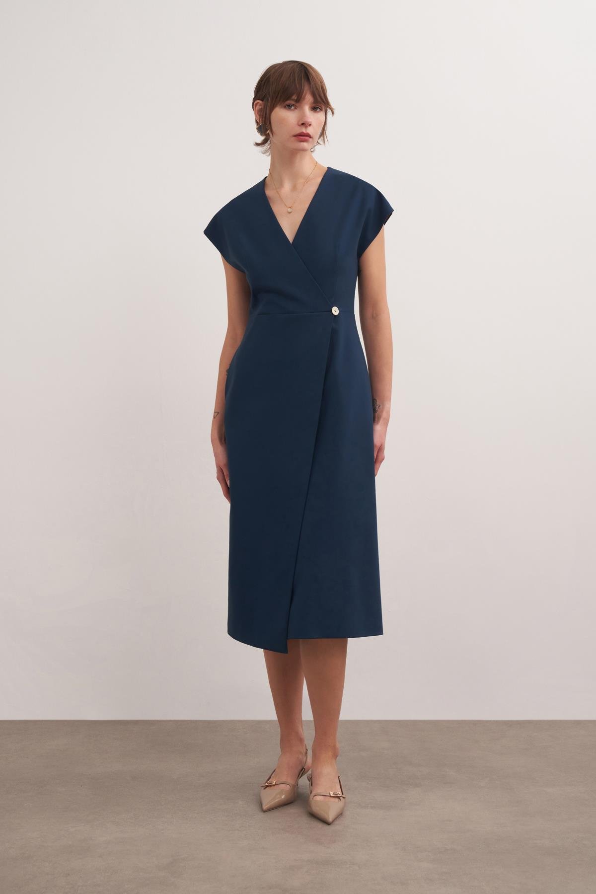 Double Breasted Polyviscose Dress Dark Moss