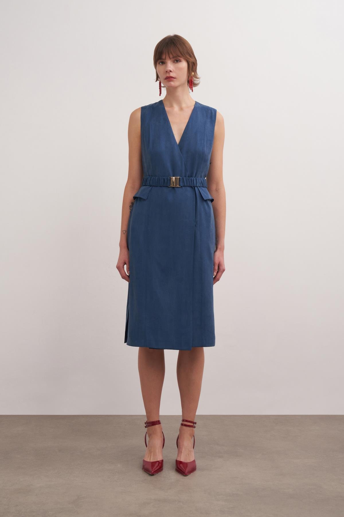 Sleeveless Double-breasted Look Dress Navy