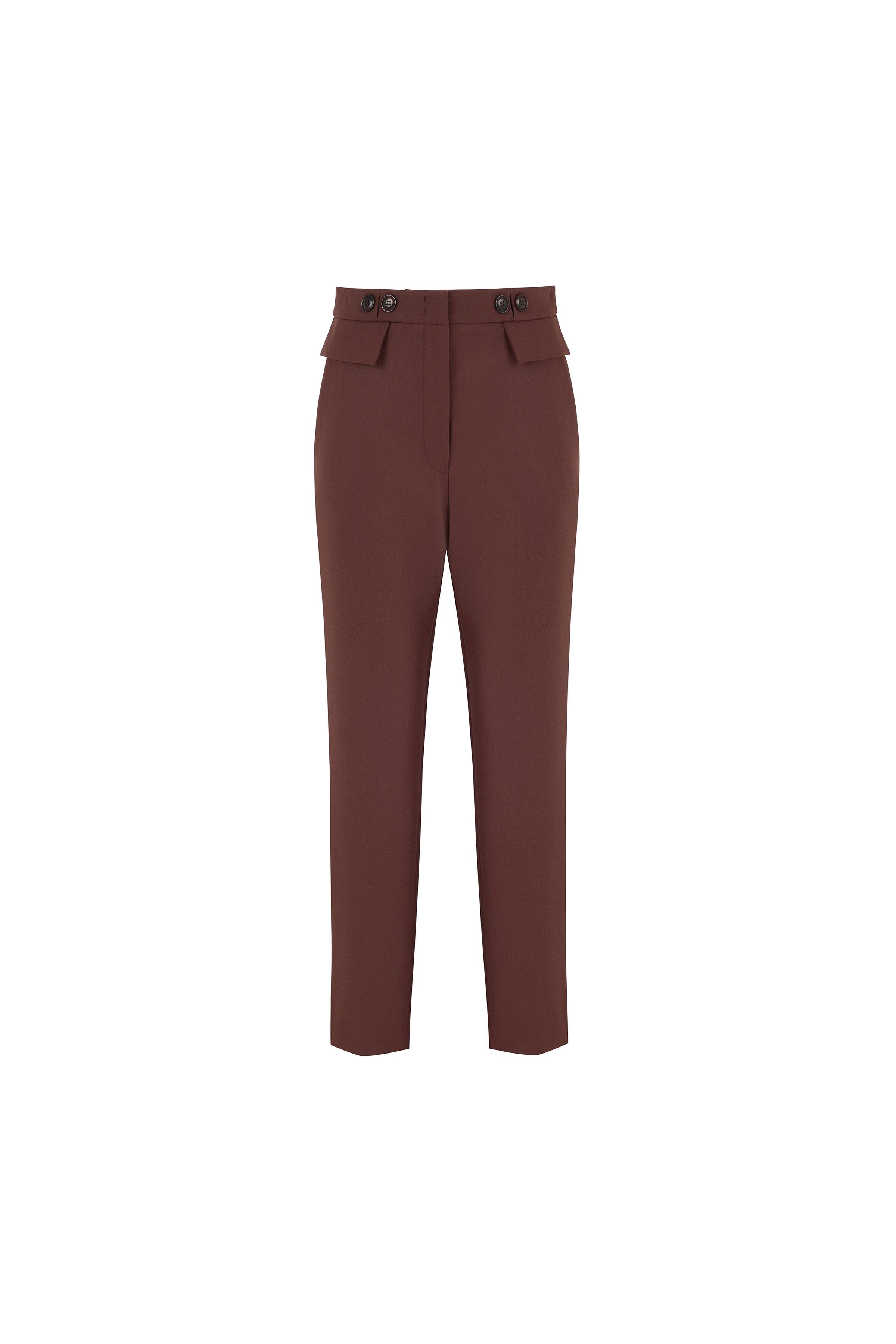 Button Detailed Cigarette Pants Coffee