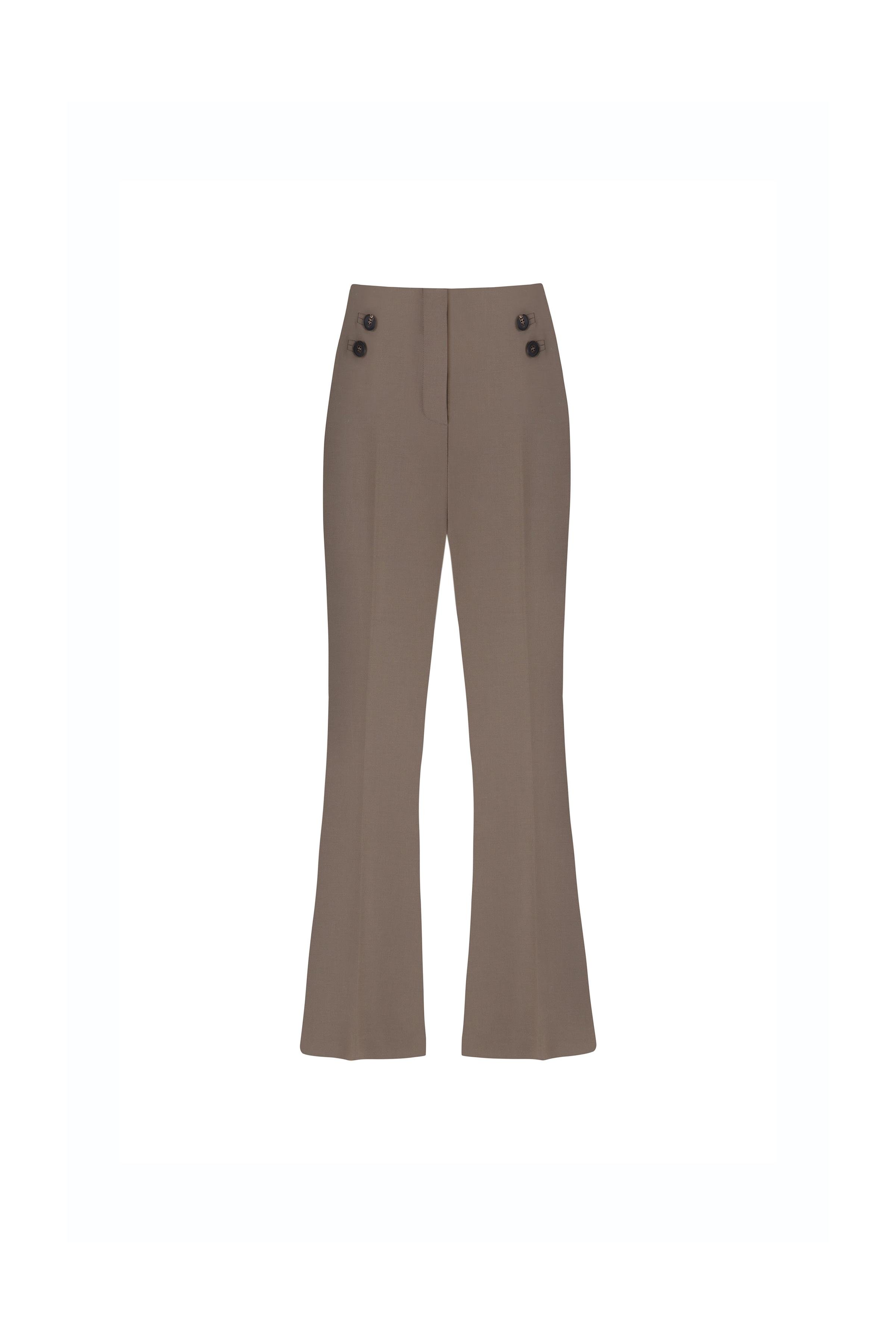 Button Detail Polyester-viscose Trousers Ivy Green