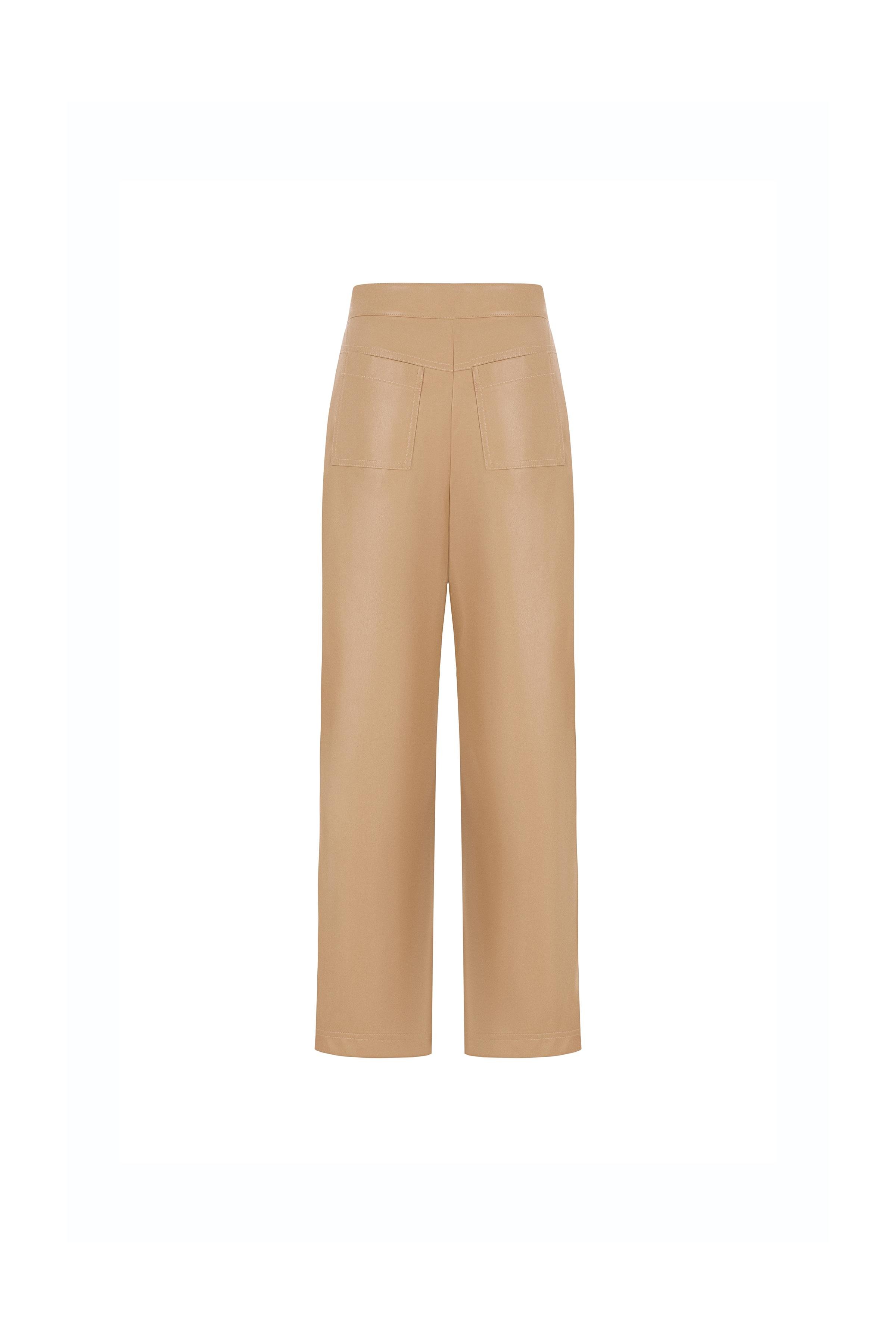 Straight-leg Faux Leather Trousers Beıge