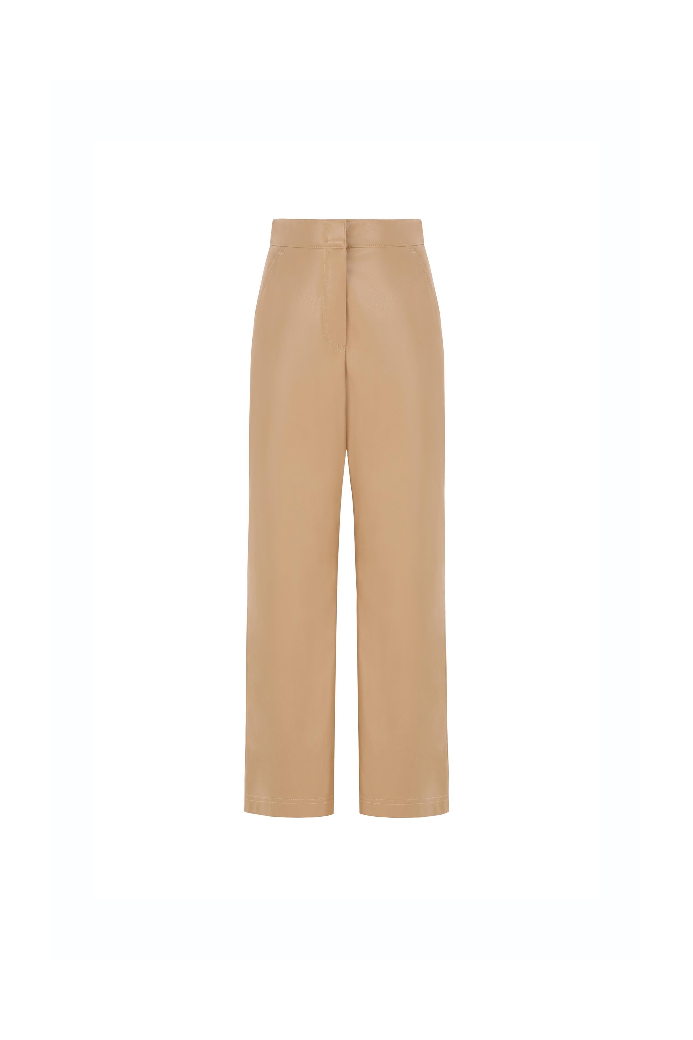 Straight-leg Faux Leather Trousers Beıge