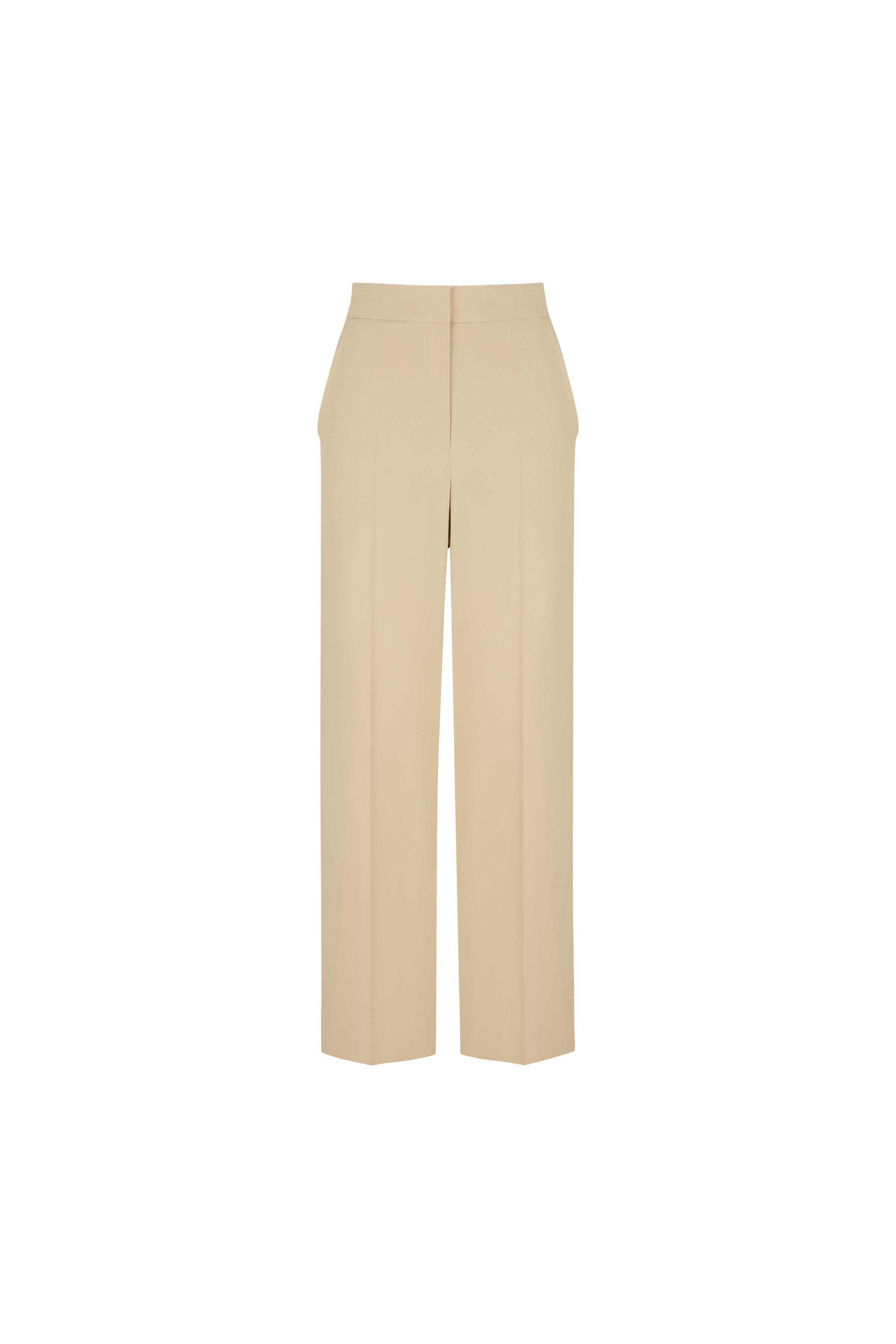 Düz Paça Viskon Pantolon Açık Altın