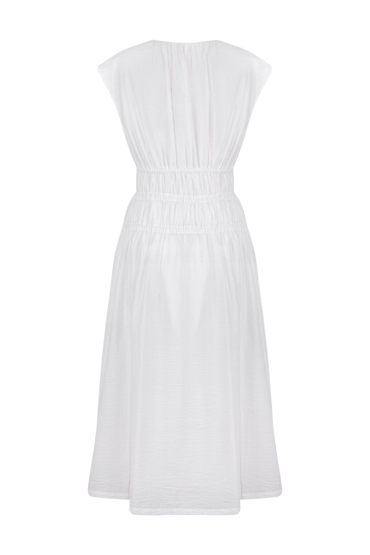 Elastik Bantlı Peplum Elbıse Beyaz