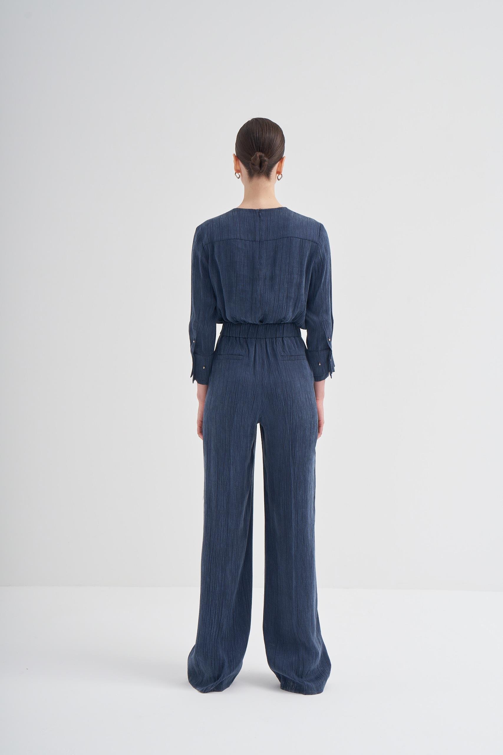 Elastic Waist Detailed, Straight Cut Pajama Pants Navy