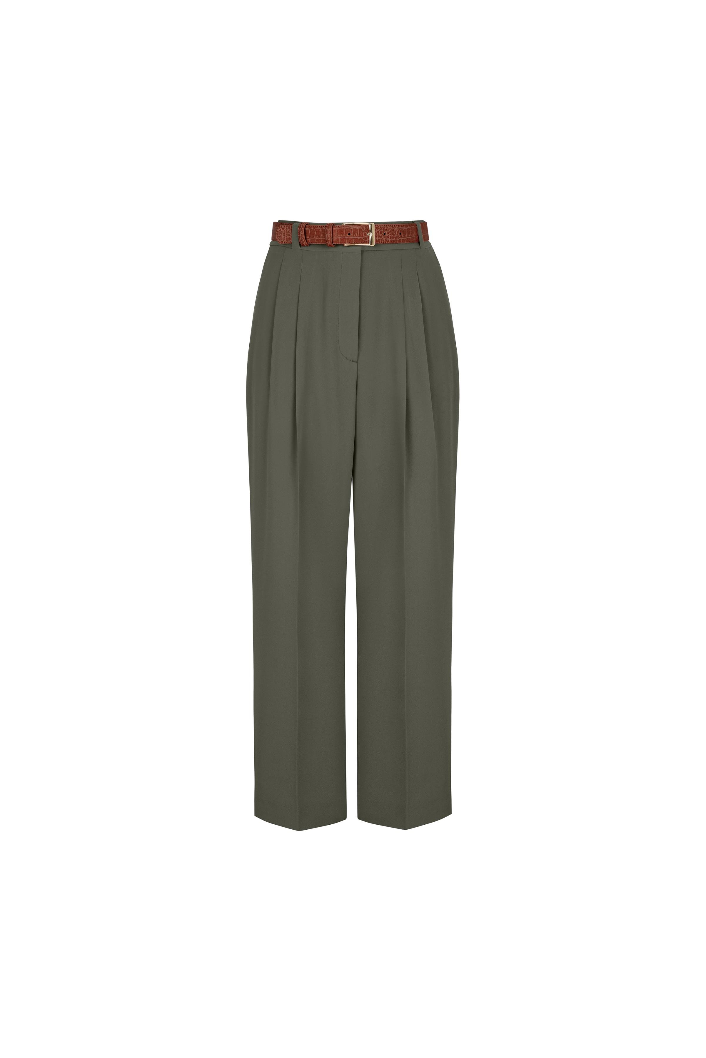 Havuç Form Krep Pantolon Deniz Yosunu