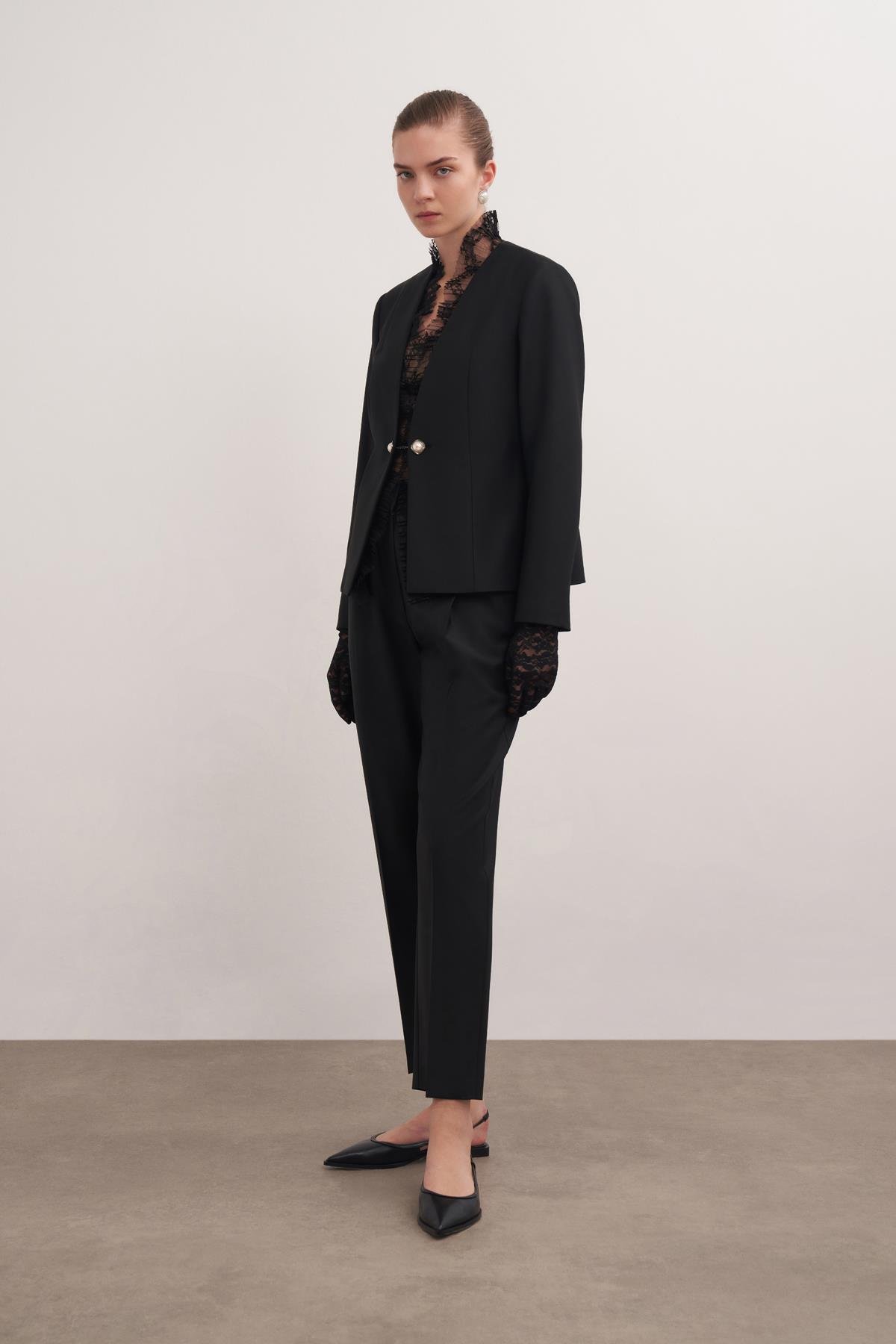 Havuç Form Yünlü Pantolon Siyah