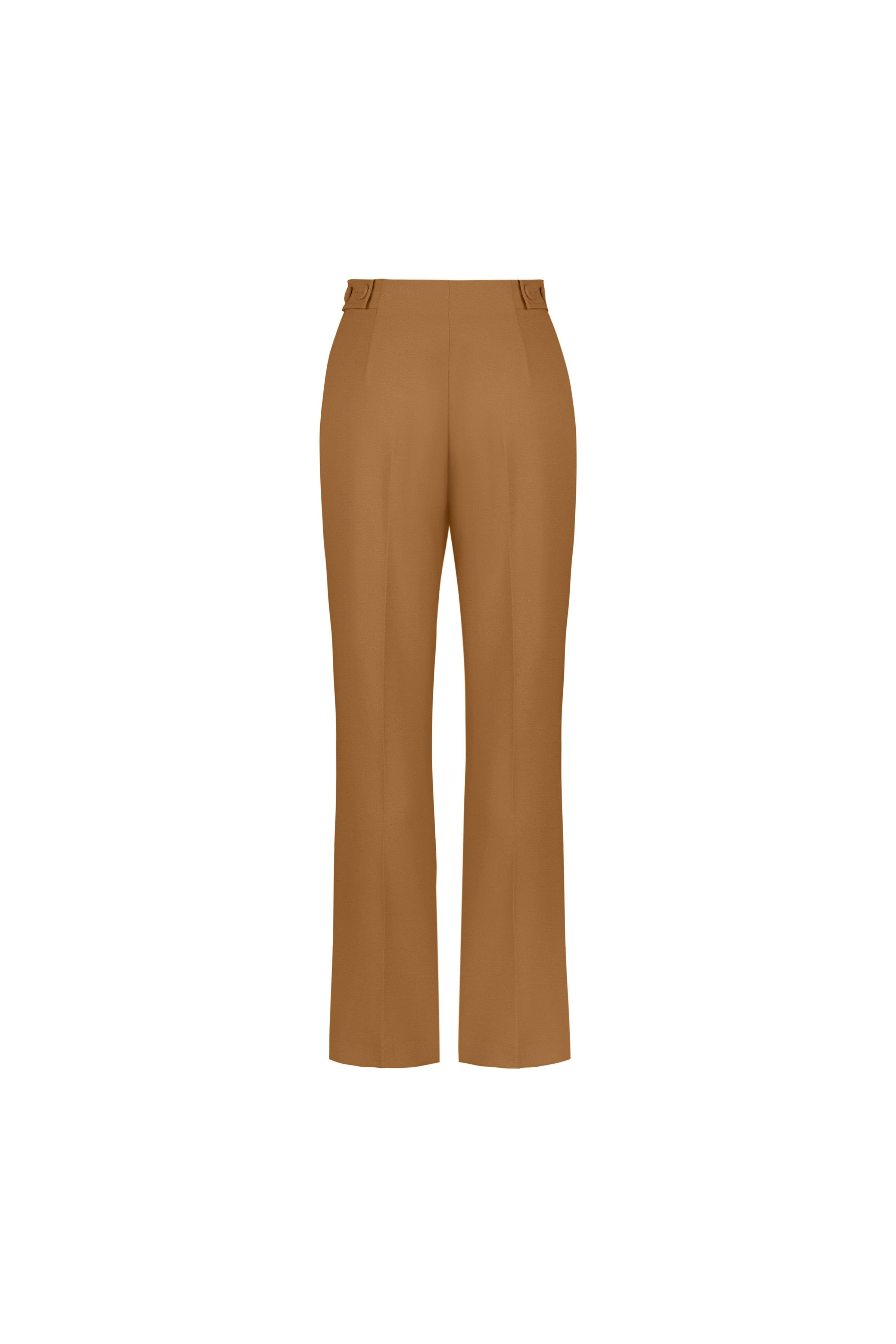 İspanyol Paça Poliviskon Pantolon Ahşap Rengi