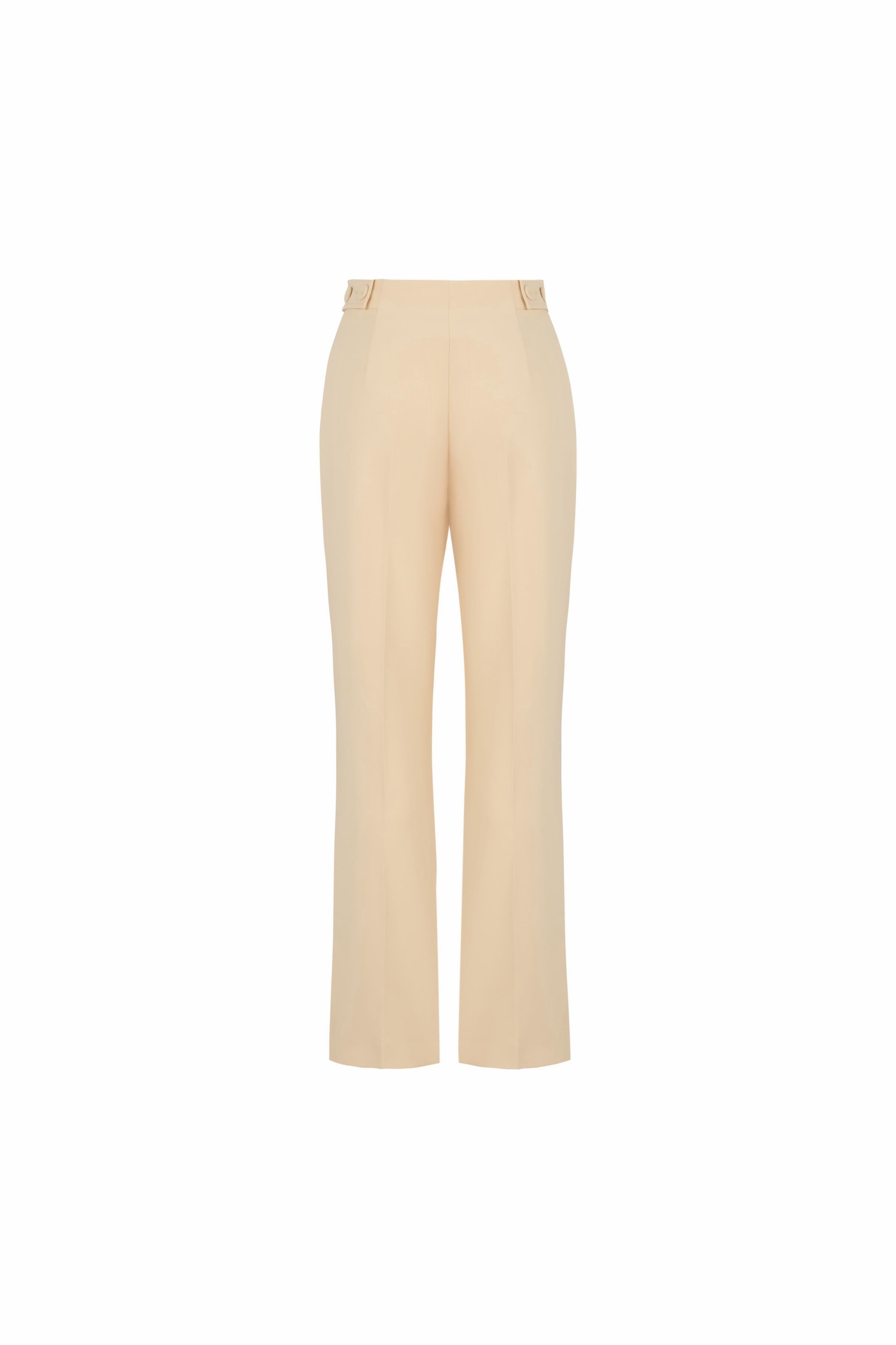 İspanyol Paça Poliviskon Pantolon Krem