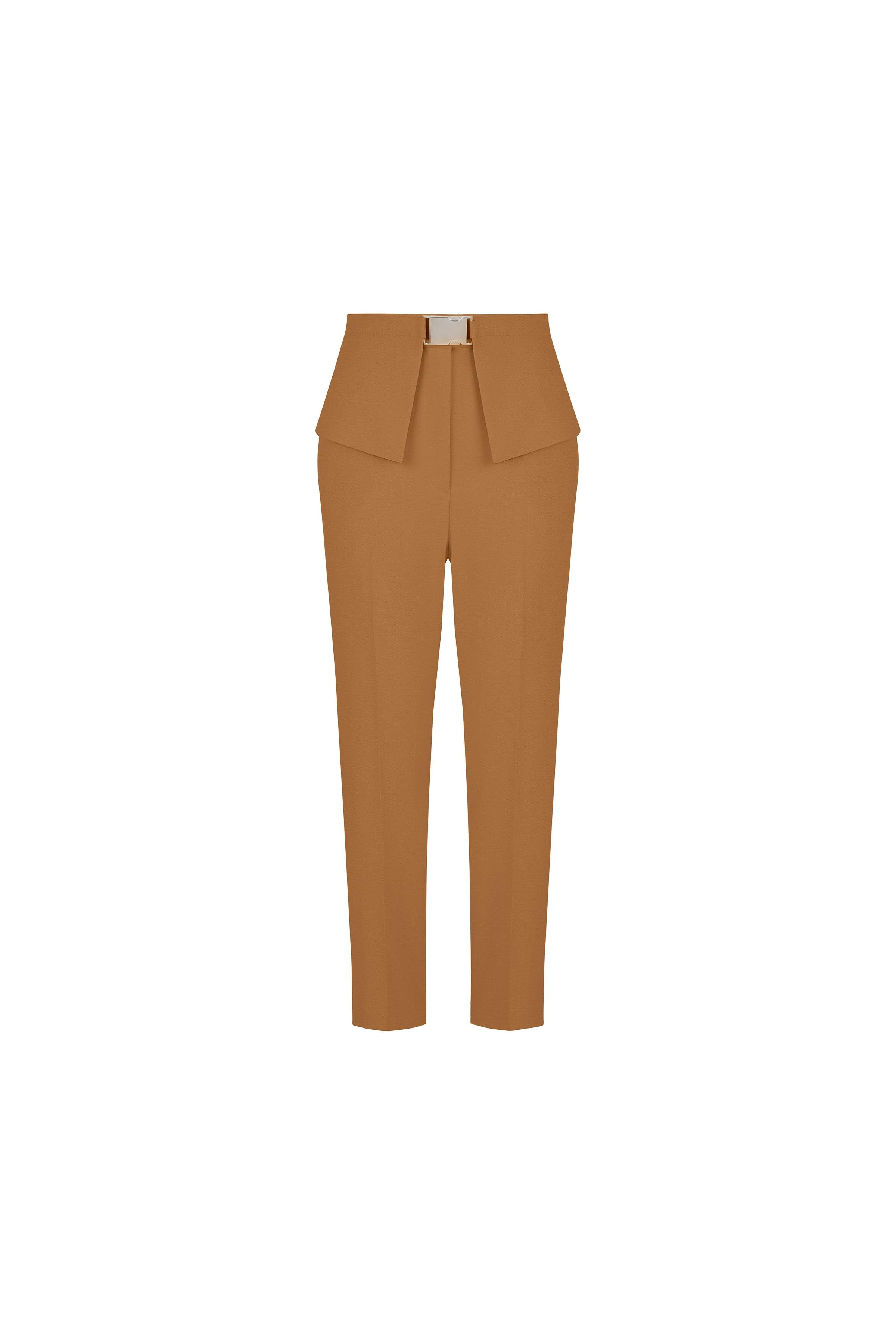 Kemer Detaylı Poliviskon Pantolon Ahşap Rengi