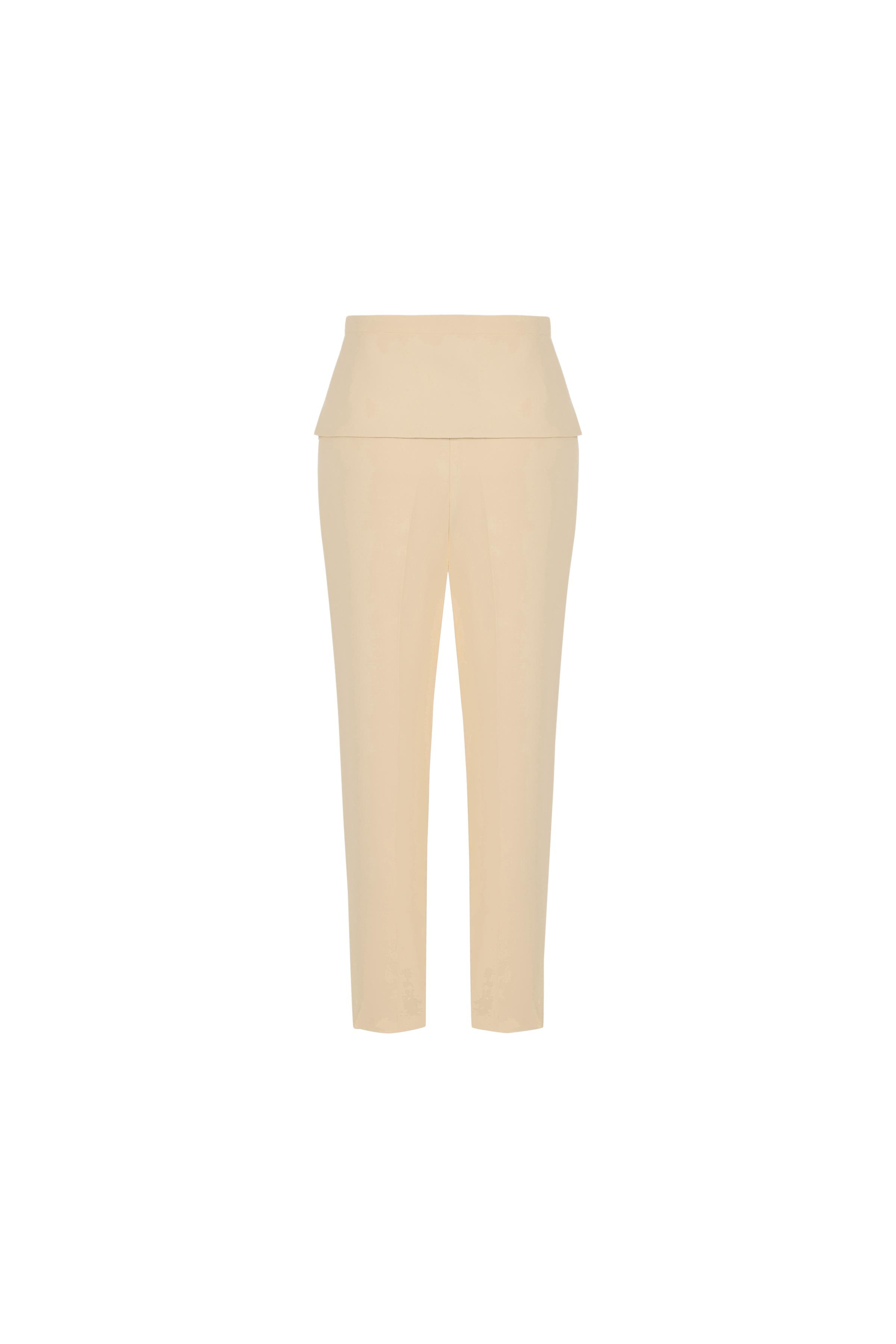 Kemer Detaylı Poliviskon Pantolon Krem