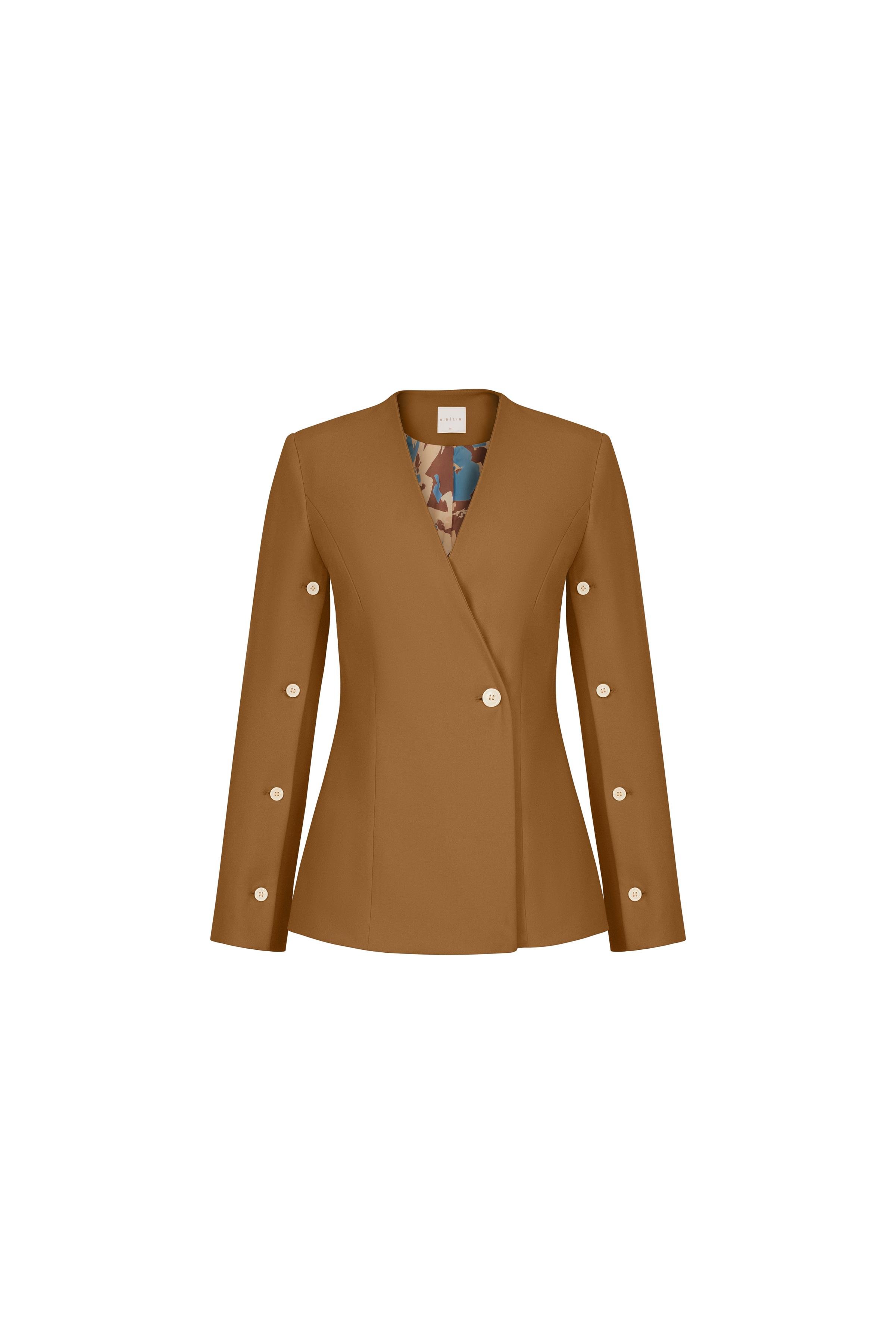Kemik Düğmeli Poliviskon Ceket Ahşap Rengi