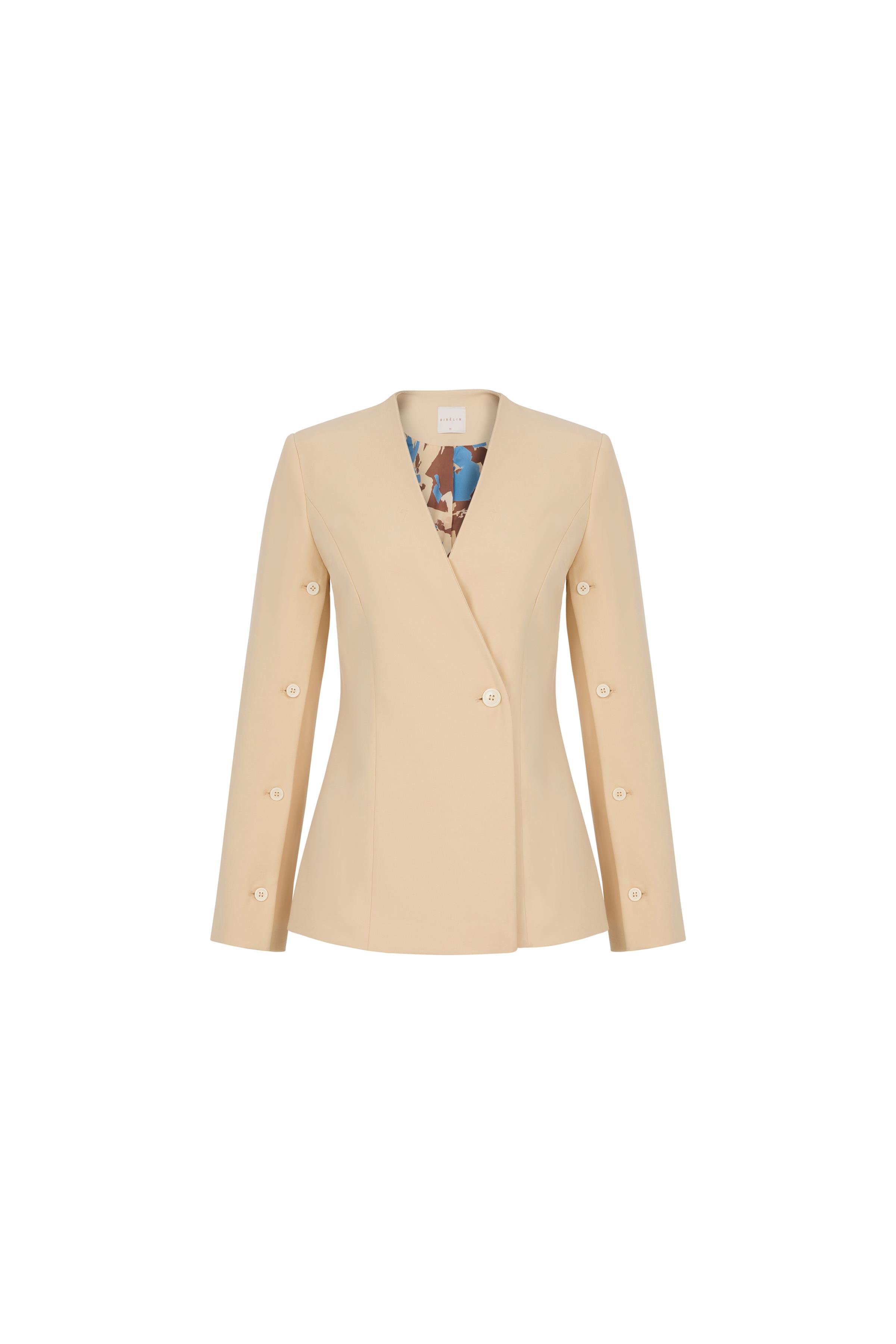 Kemik Düğmeli Poliviskon Ceket Krem